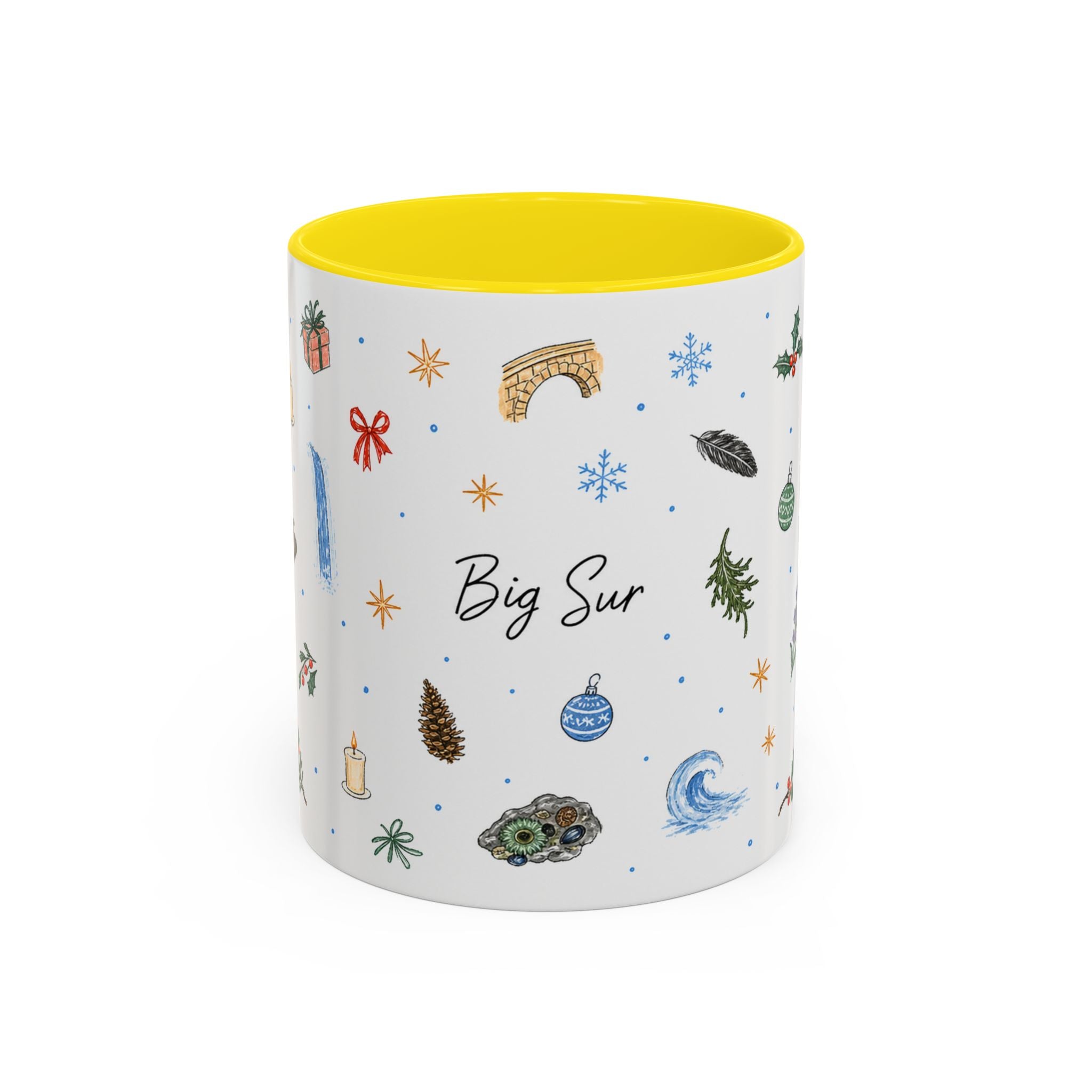 Big Sur Christmas Mug | Watercolor Travel Souvenir | Holiday Gift | Accent Ceramic Coffee Cup 11oz 15oz