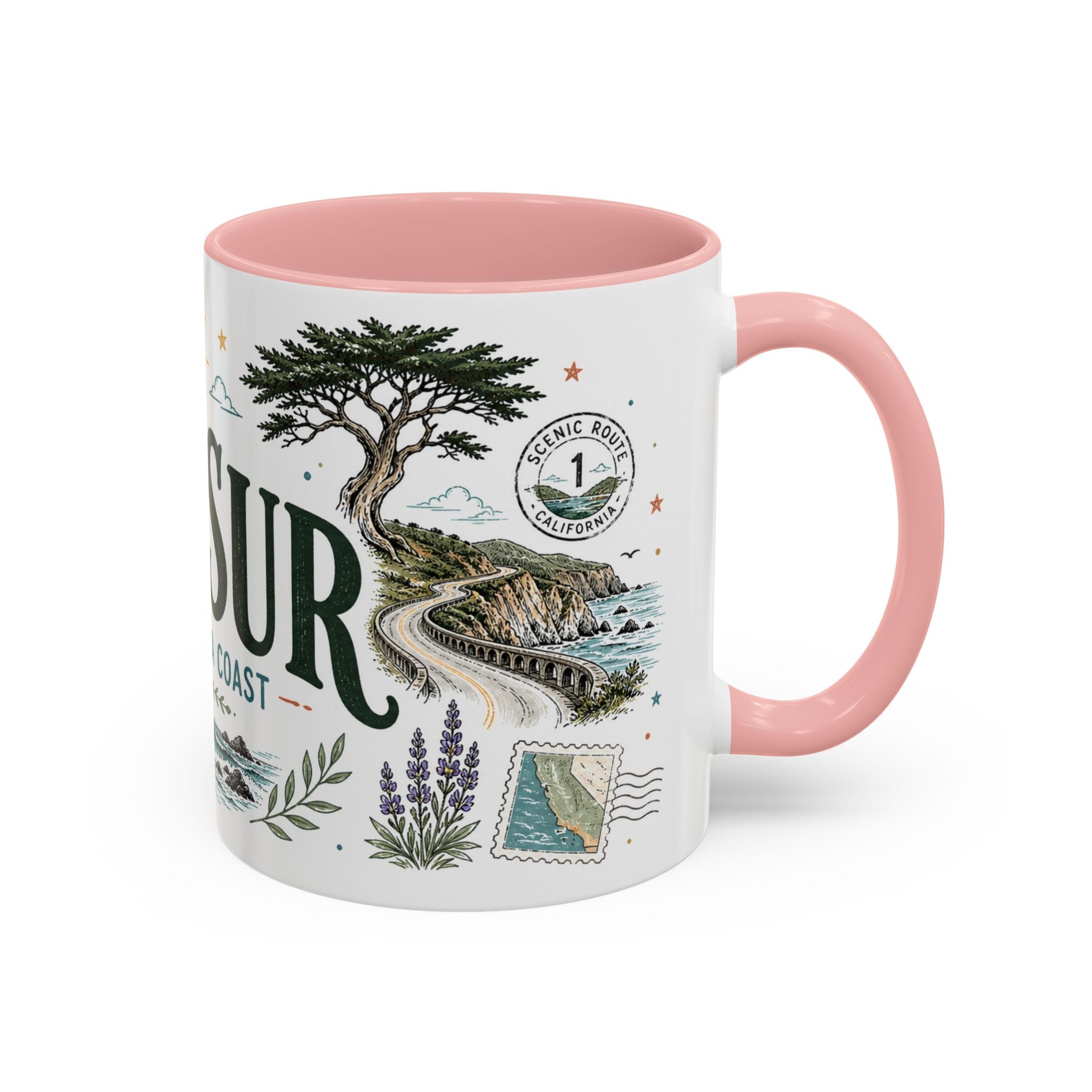 Big Sur Coffee Mug | Travel Destination Souvenir Gift | Accent Color Ceramic 11oz 15oz