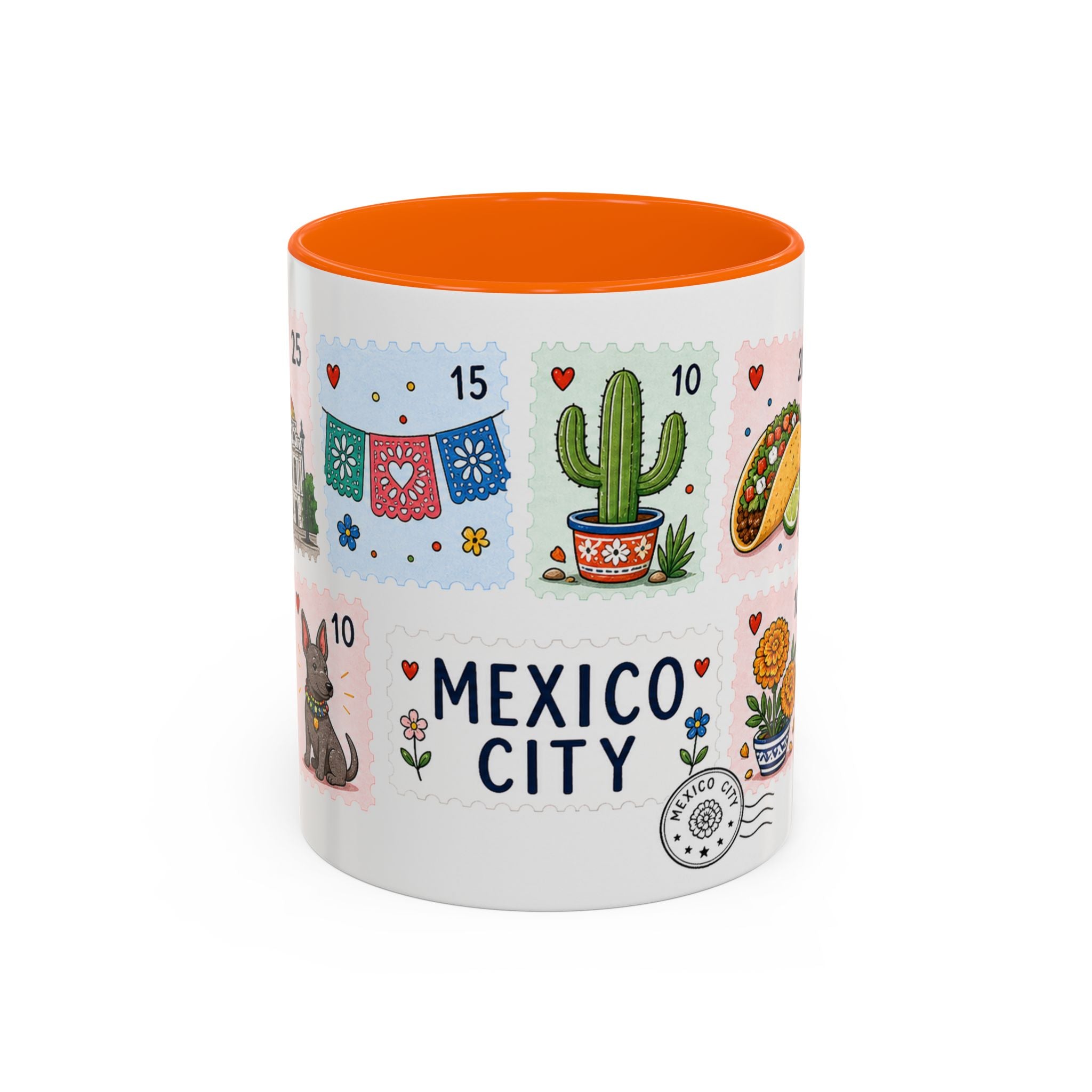 Mexico City Coffee Mug | Postage Stamp Collage Mug | Travel Souvenir Accent Cup 11oz 15oz