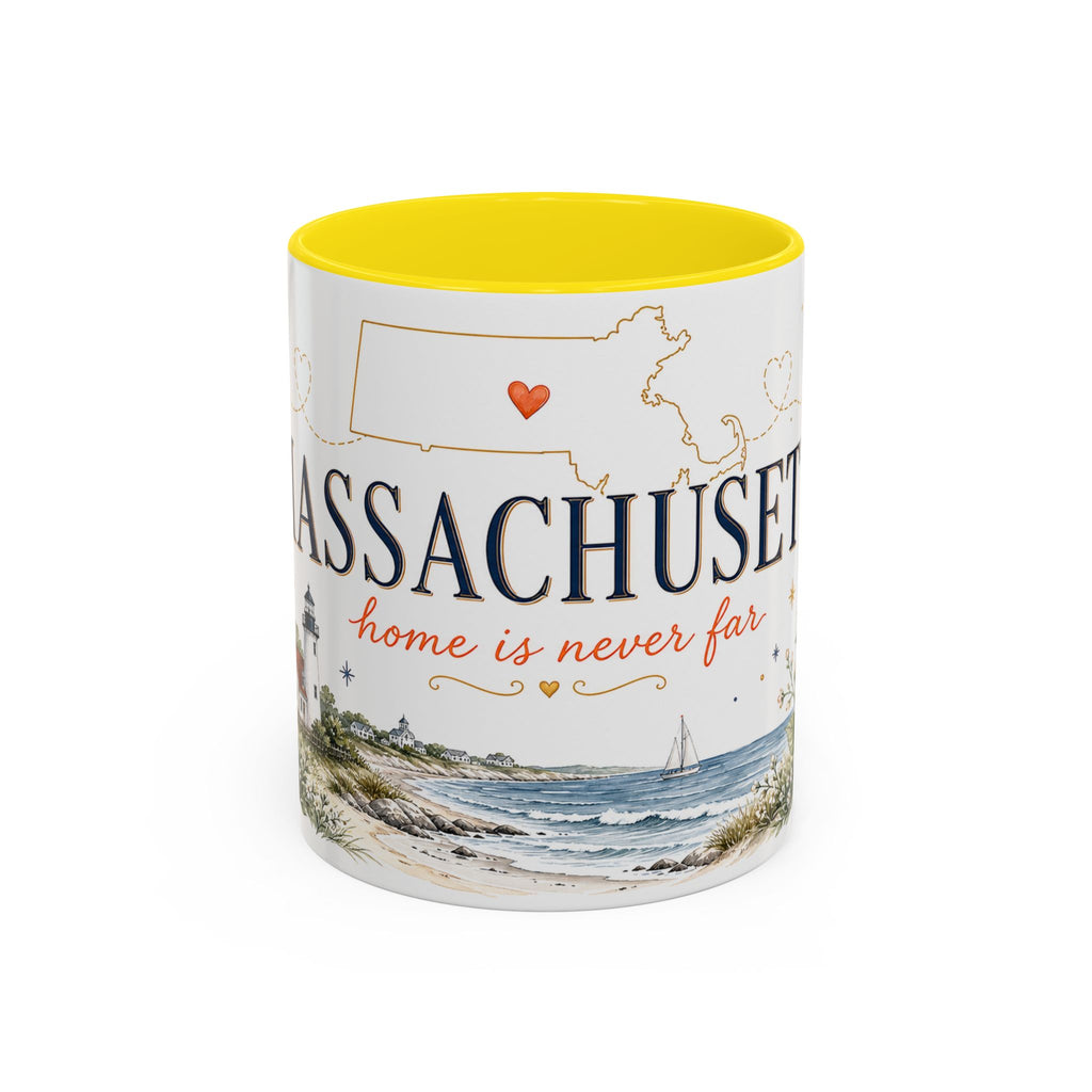 Massachusetts State Map Mug | Coastal Scene, Botanical Accents (11oz, 15oz)