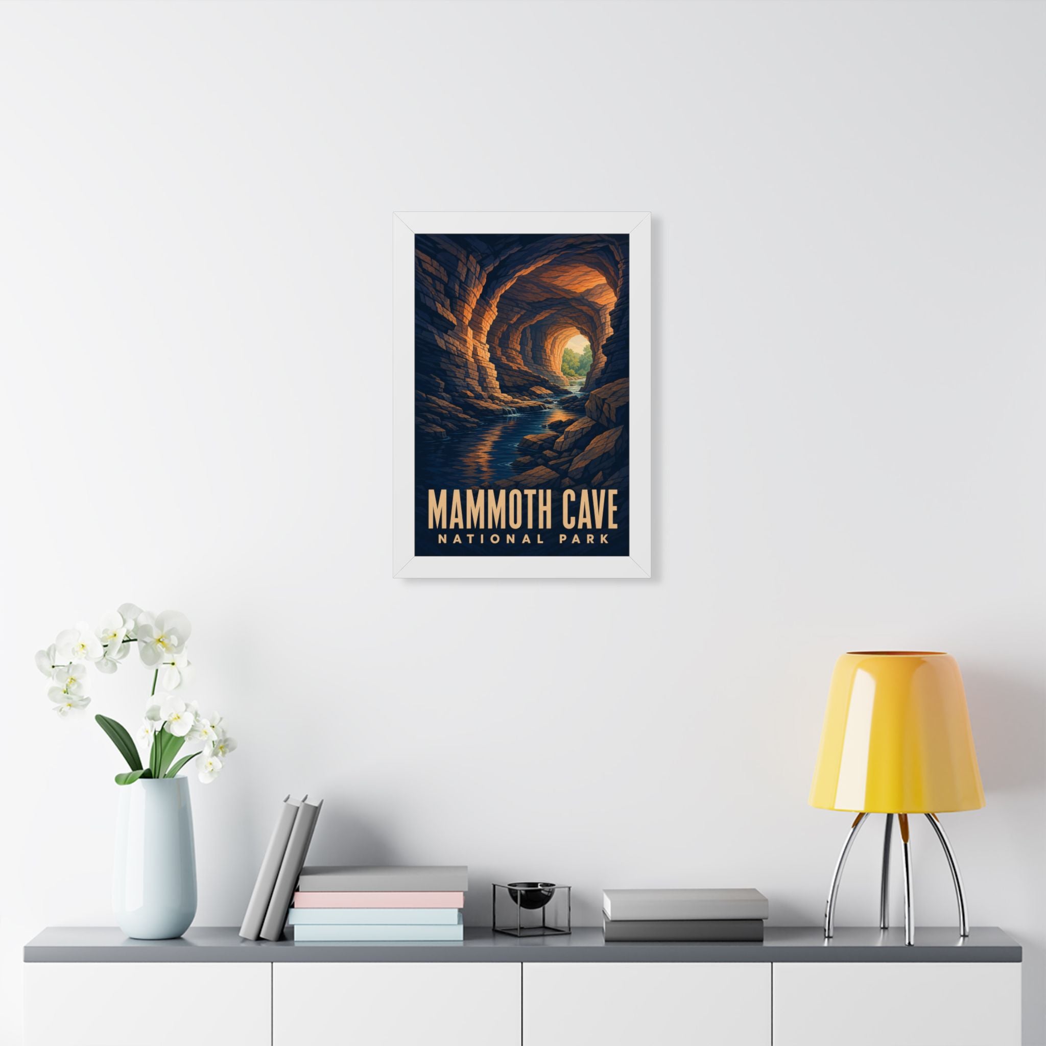 Mammoth Cave National Park Framed Poster | Vintage Travel Wall Art | Black Walnut White Frame | 16x24 20x30
