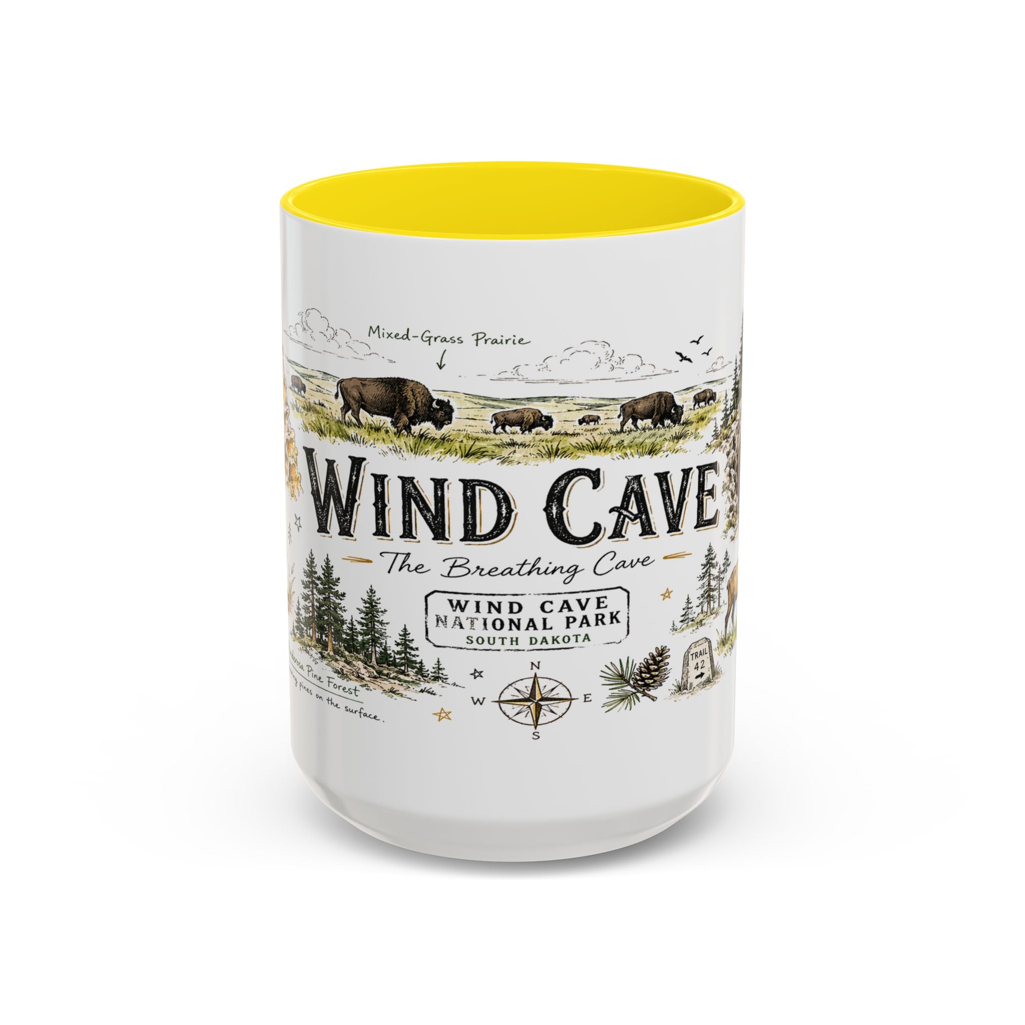 Wind Cave National Park Coffee Mug | South Dakota Cave Bison Prairie Gift | Accent Color Ceramic 11oz 15oz