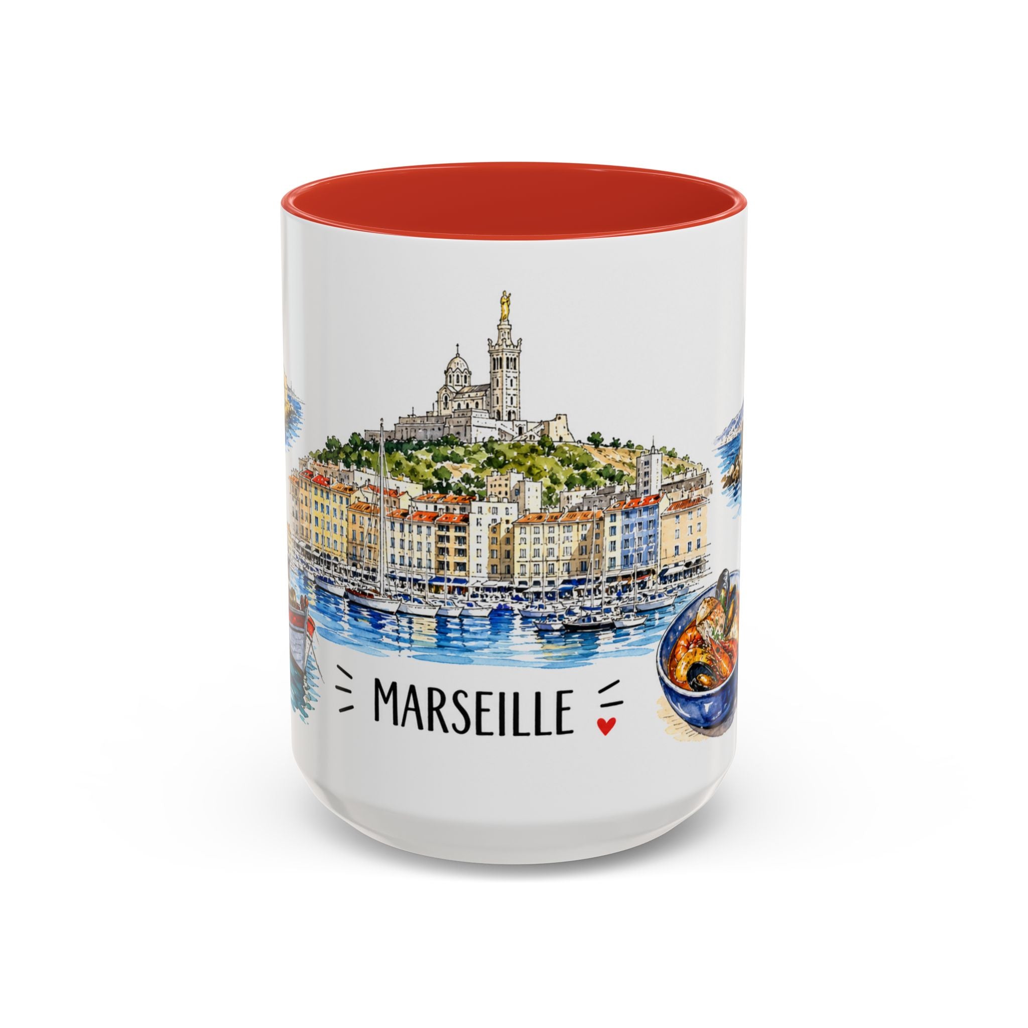 Marseille Illustrated Travel Mug | City Souvenir Accent Coffee Mug | 11oz 15oz Ceramic Cup