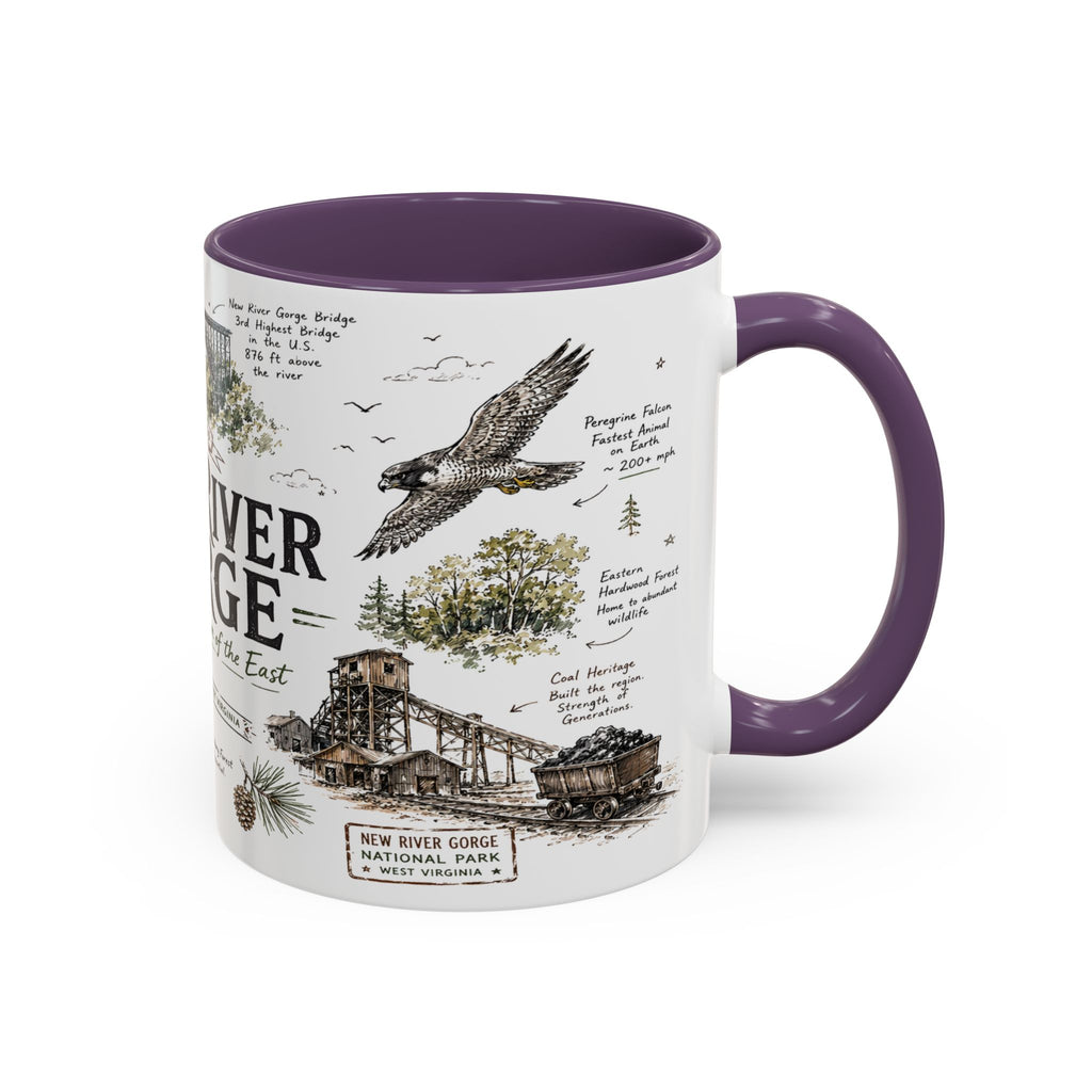 New River Gorge National Park Coffee Mug | West Virginia River Canyon Climbing Gift | Accent Color Ceramic 11oz 15oz