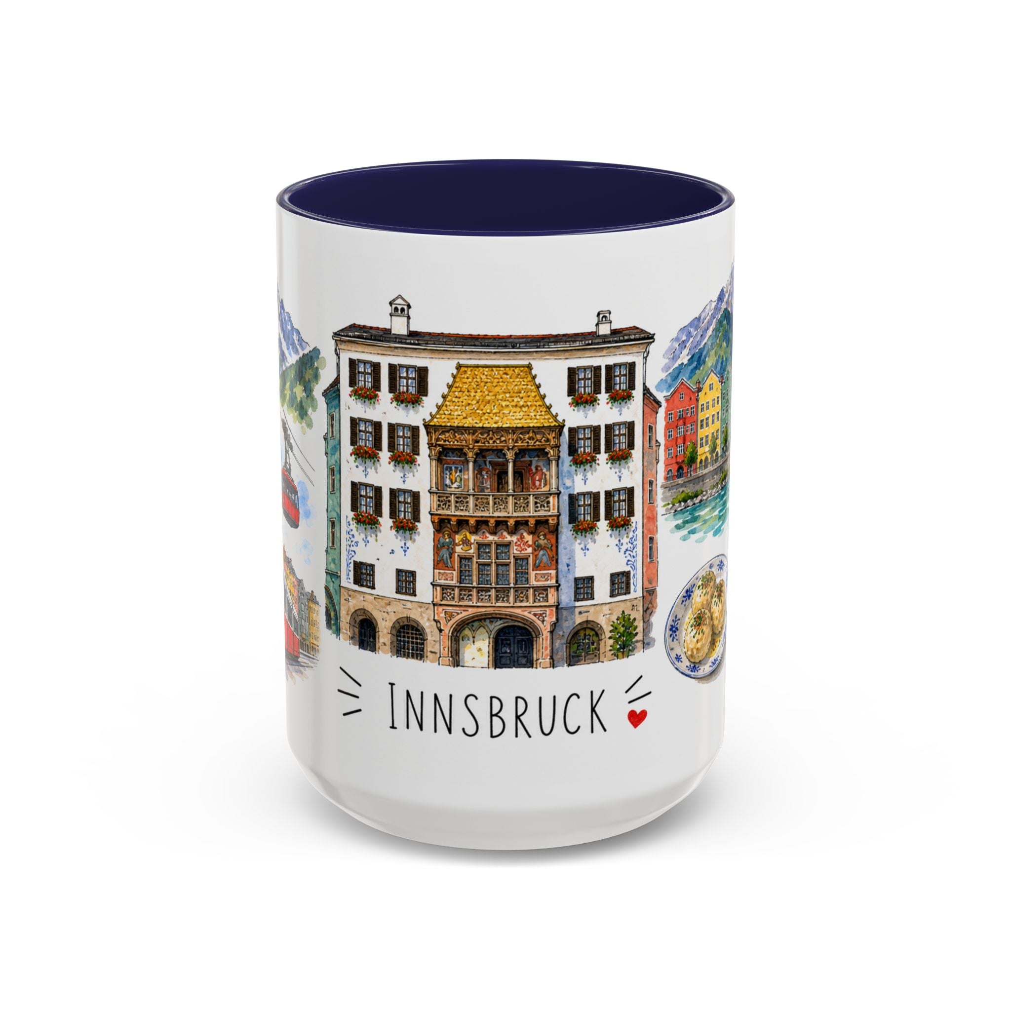 Innsbruck Illustrated Travel Mug | City Souvenir Accent Coffee Mug | 11oz 15oz Ceramic Cup