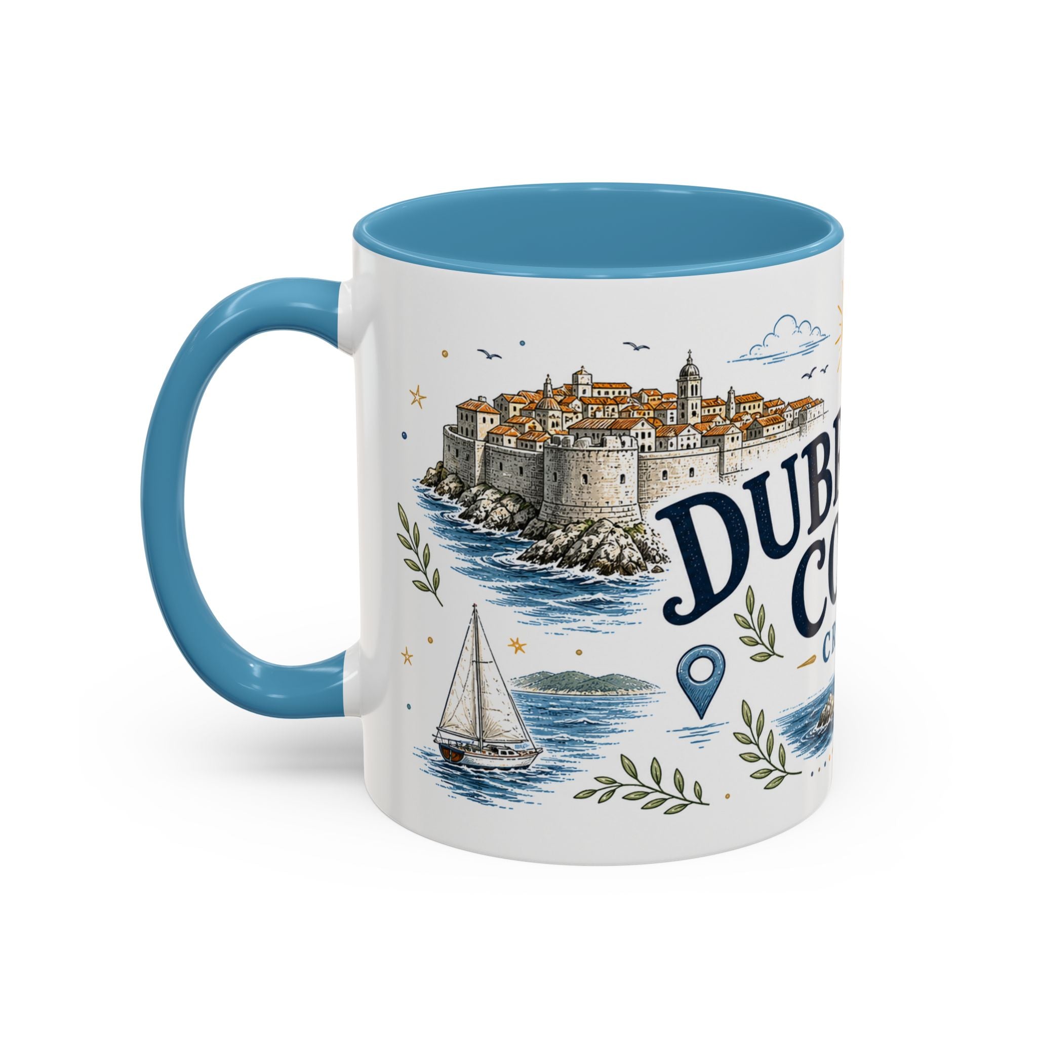 Dubrovnik Coast Coffee Mug | Travel Destination Souvenir Gift | Accent Color Ceramic 11oz 15oz
