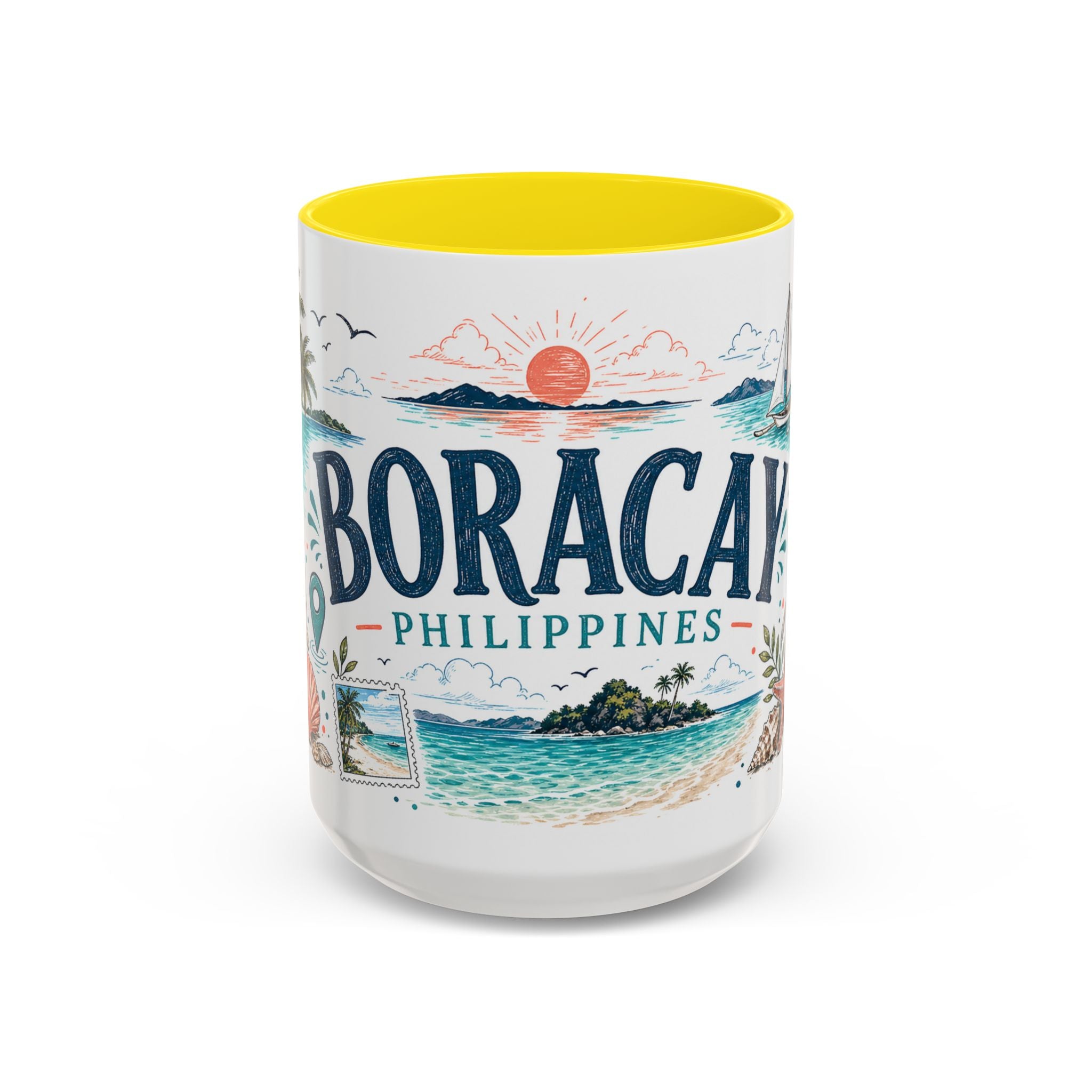 Boracay Coffee Mug | Travel Destination Souvenir Gift | Accent Color Ceramic 11oz 15oz
