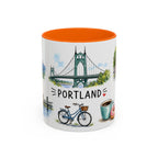 Portland Illustrated Travel Mug | City Souvenir Accent Coffee Mug | 11oz 15oz Ceramic Cup