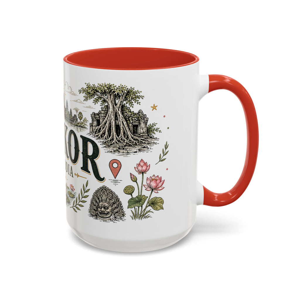 Angkor Coffee Mug | Travel Destination Souvenir Gift | Accent Color Ceramic 11oz 15oz