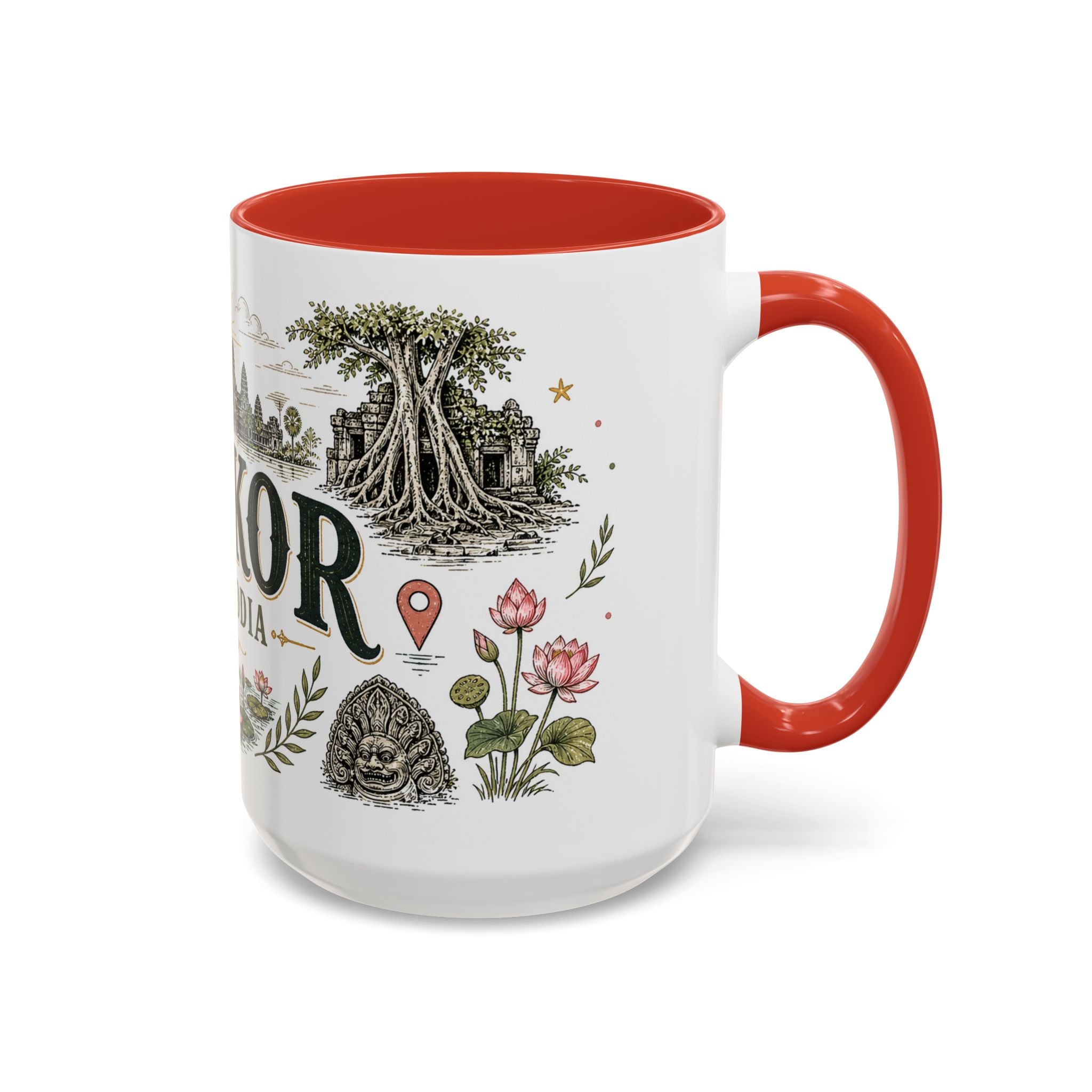 Angkor Coffee Mug | Travel Destination Souvenir Gift | Accent Color Ceramic 11oz 15oz