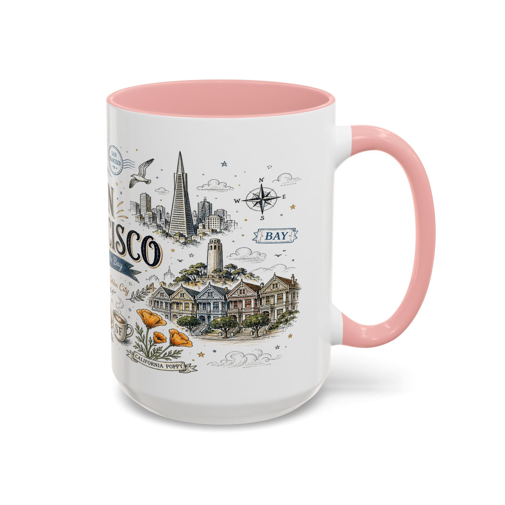 San Francisco Coffee Mug | California Souvenir Travel Gift | Accent Color Ceramic 11oz 15oz