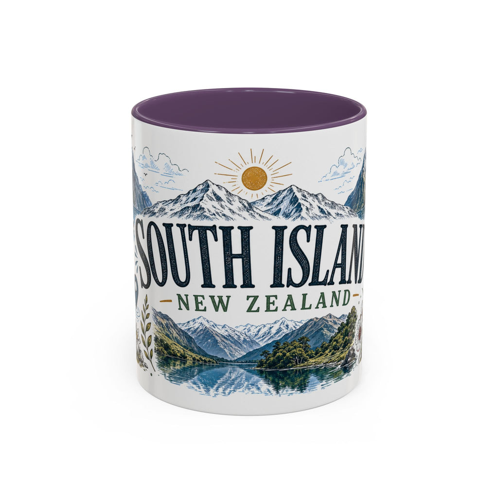 New Zealand South Island Coffee Mug | Travel Destination Souvenir Gift | Accent Color Ceramic 11oz 15oz