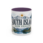 New Zealand South Island Coffee Mug | Travel Destination Souvenir Gift | Accent Color Ceramic 11oz 15oz