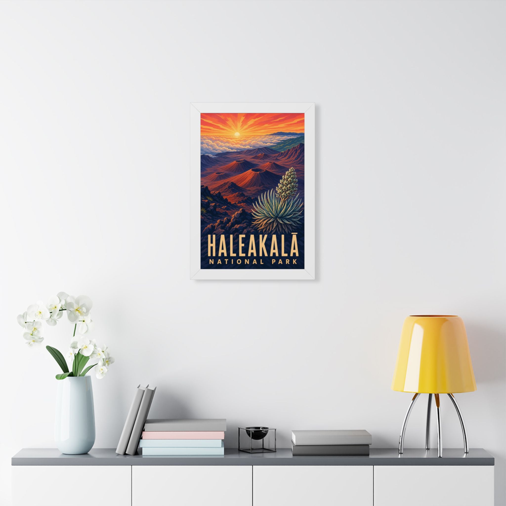 Haleakala National Park Framed Poster | Vintage Travel Wall Art | Black Walnut White Frame | 16x24 20x30