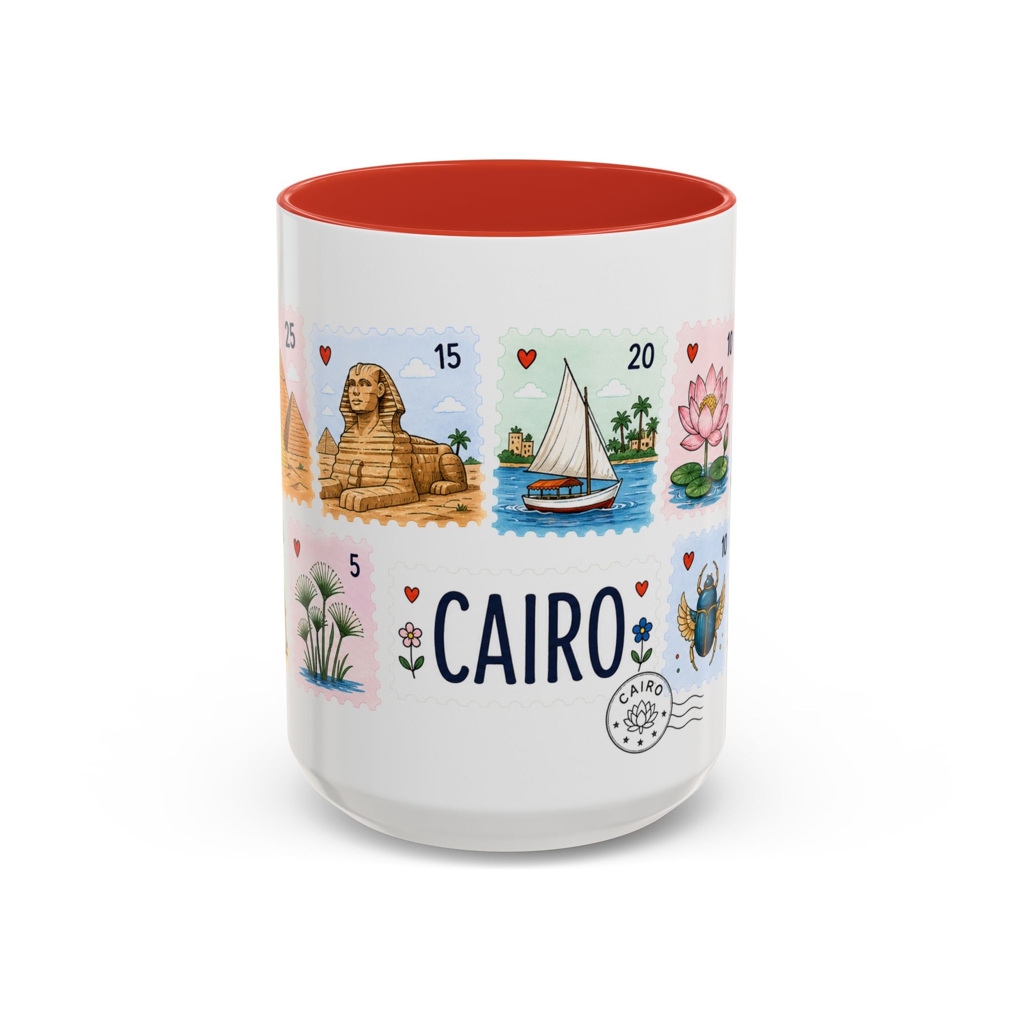 Cairo Coffee Mug | Postage Stamp Collage Mug | Travel Souvenir Accent Cup 11oz 15oz