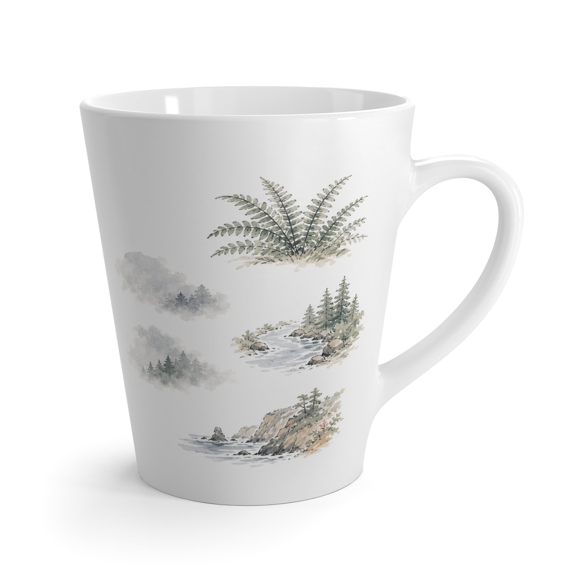Redwood National Park Latte Mug | Pastel Watercolor Nature Coffee Cup | 12 oz Travel Souvenir Gift