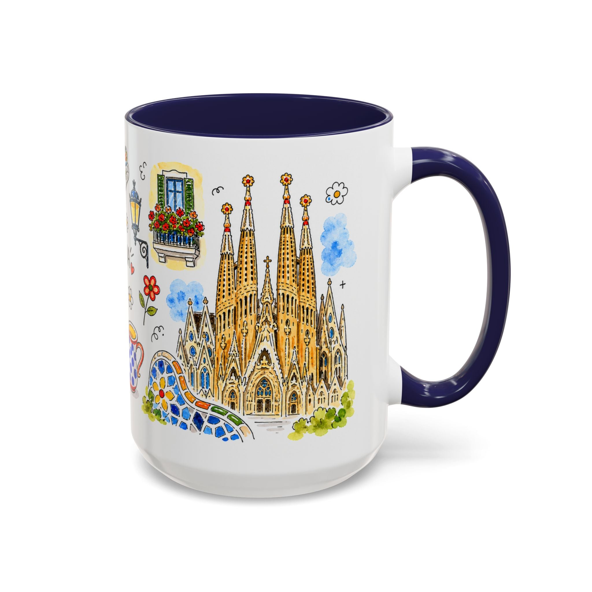 Barcelona Travel Mug | European City Souvenir Accent Coffee Mug | 11oz 15oz Ceramic Cup