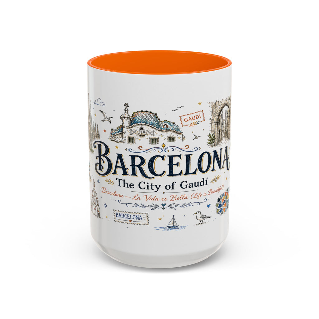 Barcelona Coffee Mug | Spain Souvenir Travel Gift | Accent Color Ceramic 11oz 15oz
