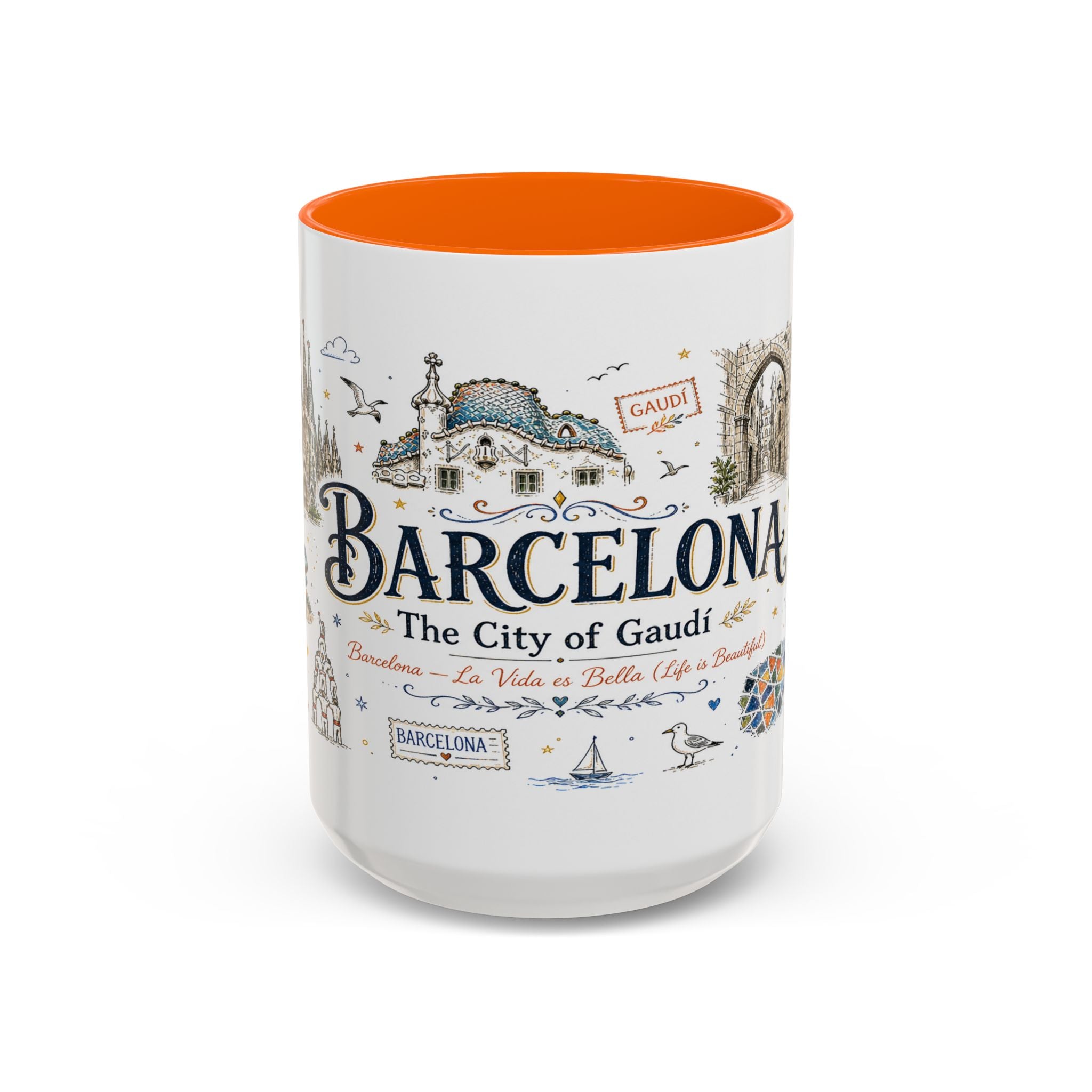 Barcelona Coffee Mug | Spain Souvenir Travel Gift | Accent Color Ceramic 11oz 15oz