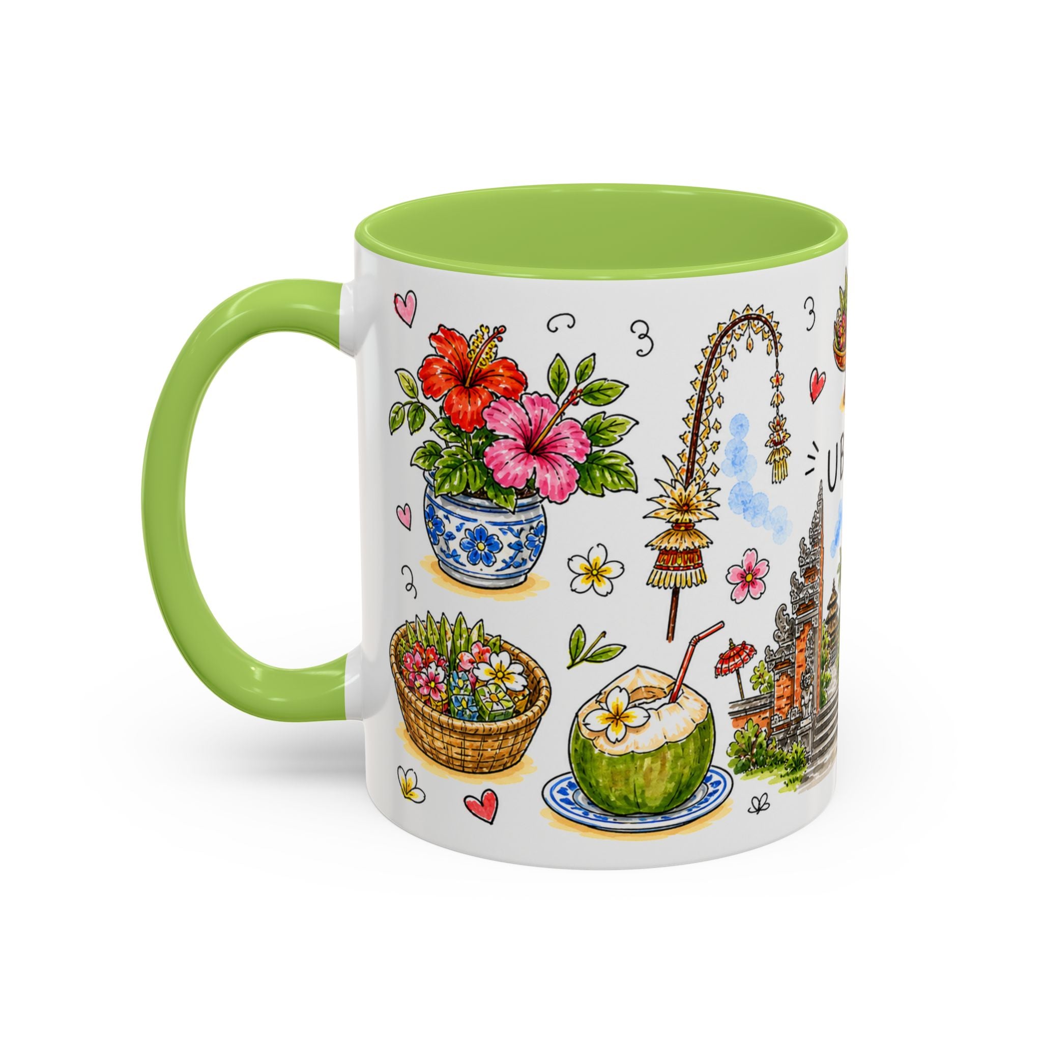 Ubud Illustrated Travel Mug | City Souvenir Accent Coffee Mug | 11oz 15oz Ceramic Cup
