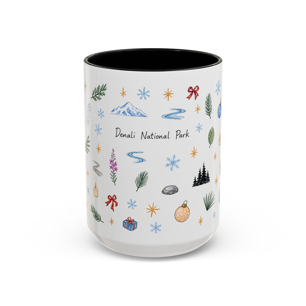 Denali National Park Christmas Mug | Watercolor Travel Souvenir | Holiday Gift | Accent Ceramic Coffee Cup 11oz 15oz