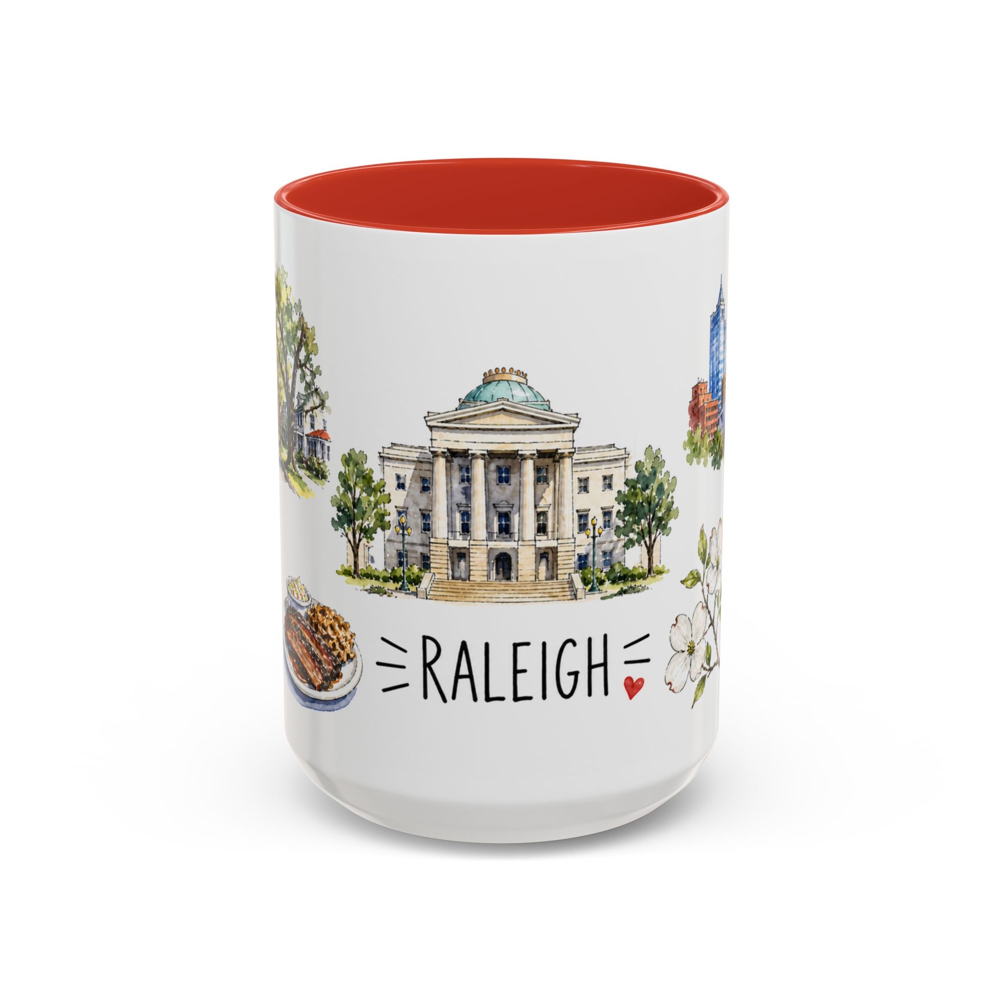Raleigh Illustrated Travel Mug | City Souvenir Accent Coffee Mug | 11oz 15oz Ceramic Cup