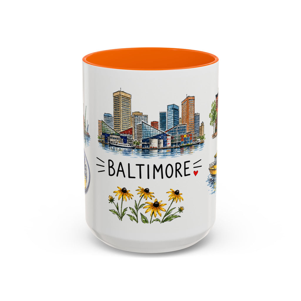 Baltimore Illustrated Travel Mug | City Souvenir Accent Coffee Mug | 11oz 15oz Ceramic Cup