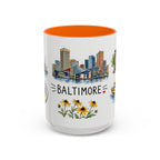 Baltimore Illustrated Travel Mug | City Souvenir Accent Coffee Mug | 11oz 15oz Ceramic Cup