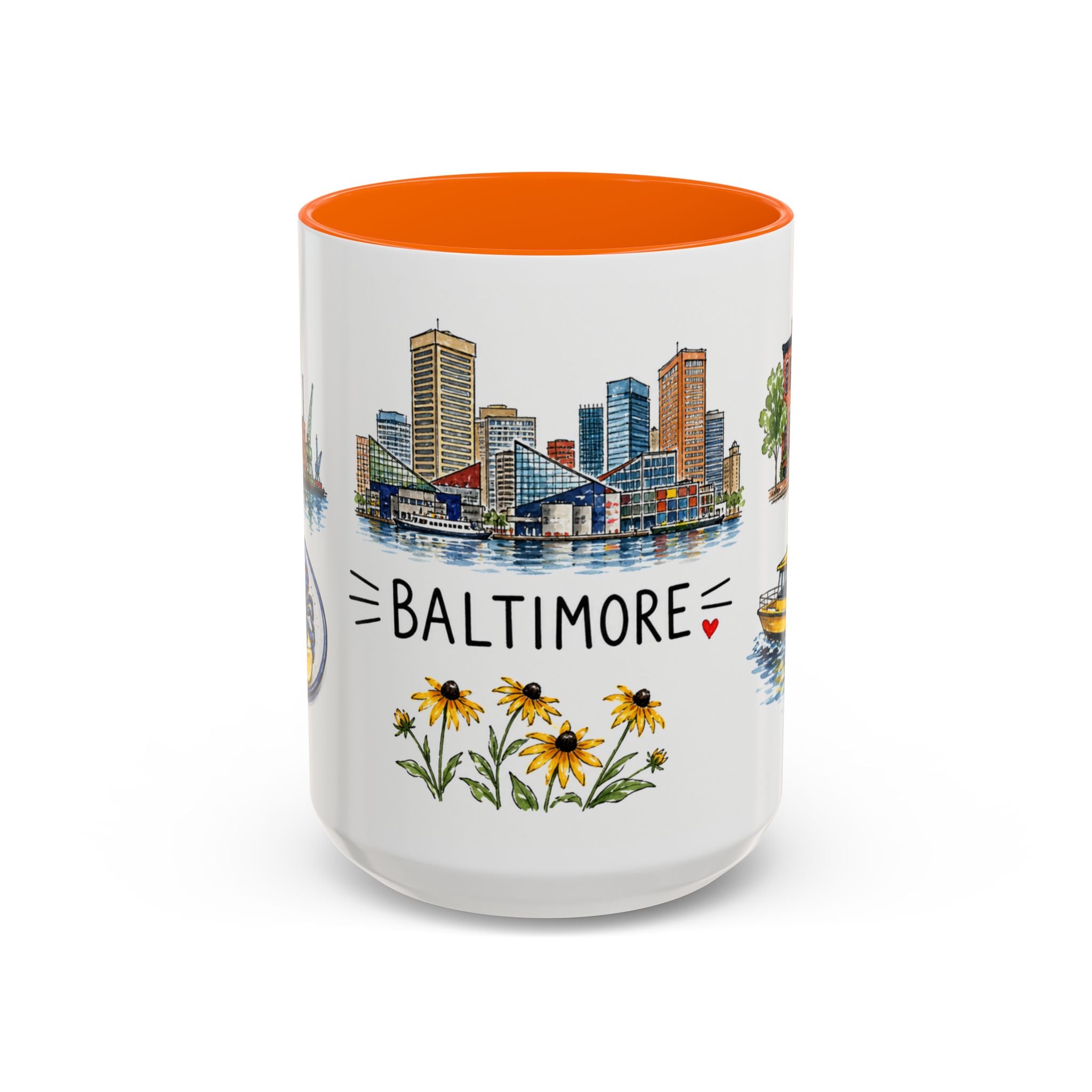 Baltimore Illustrated Travel Mug | City Souvenir Accent Coffee Mug | 11oz 15oz Ceramic Cup