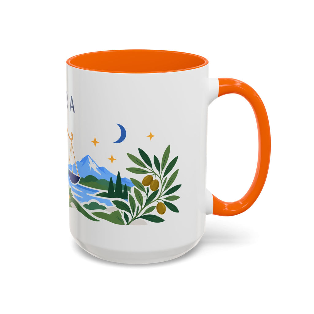 Libra Zodiac Coffee Mug | Scales and Rose Design | Astrology Birthday Gift | 11 oz 15 oz Ceramic Accent Mug