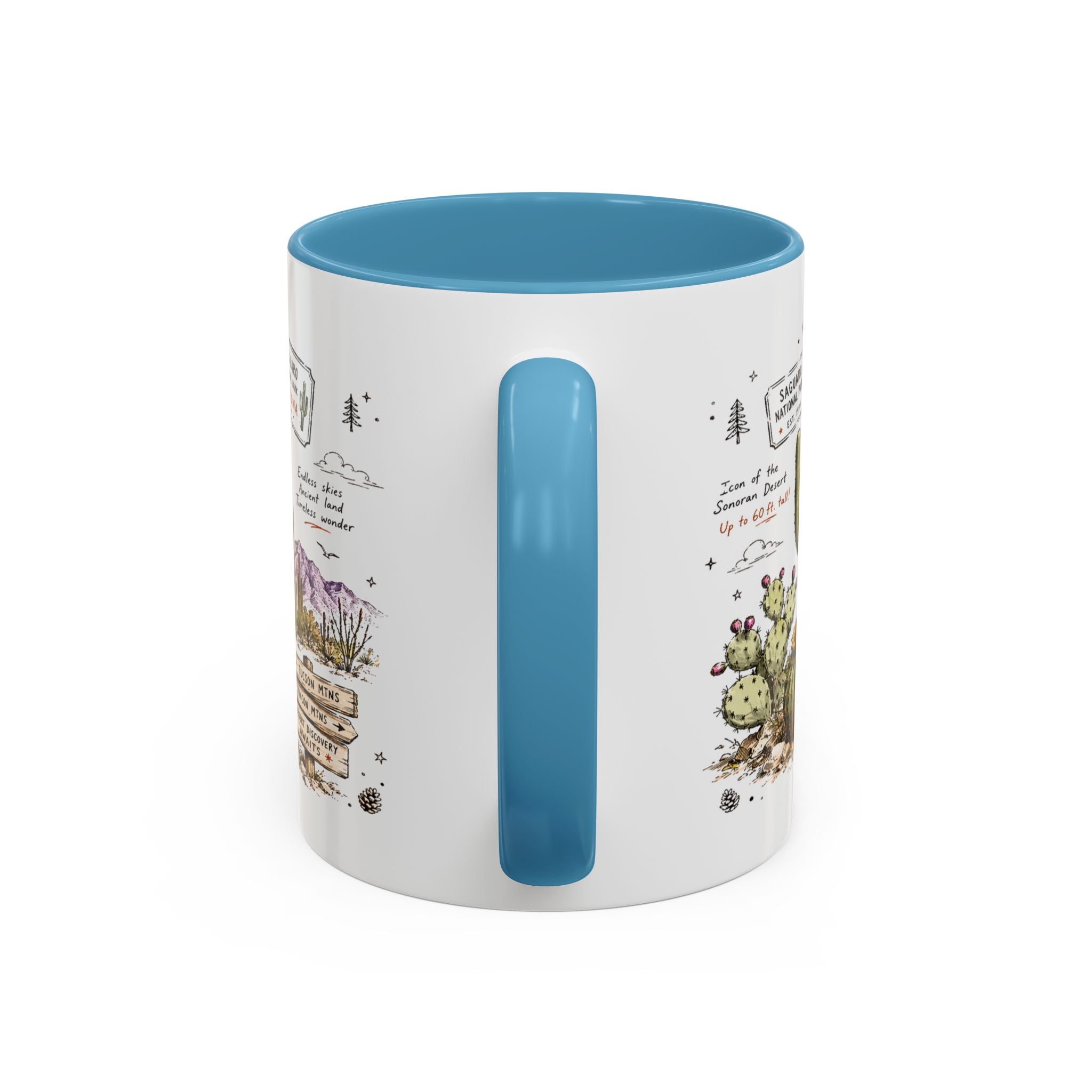Saguaro National Park Coffee Mug | Arizona Desert Cactus Sunset Gift | Accent Color Ceramic 11oz 15oz