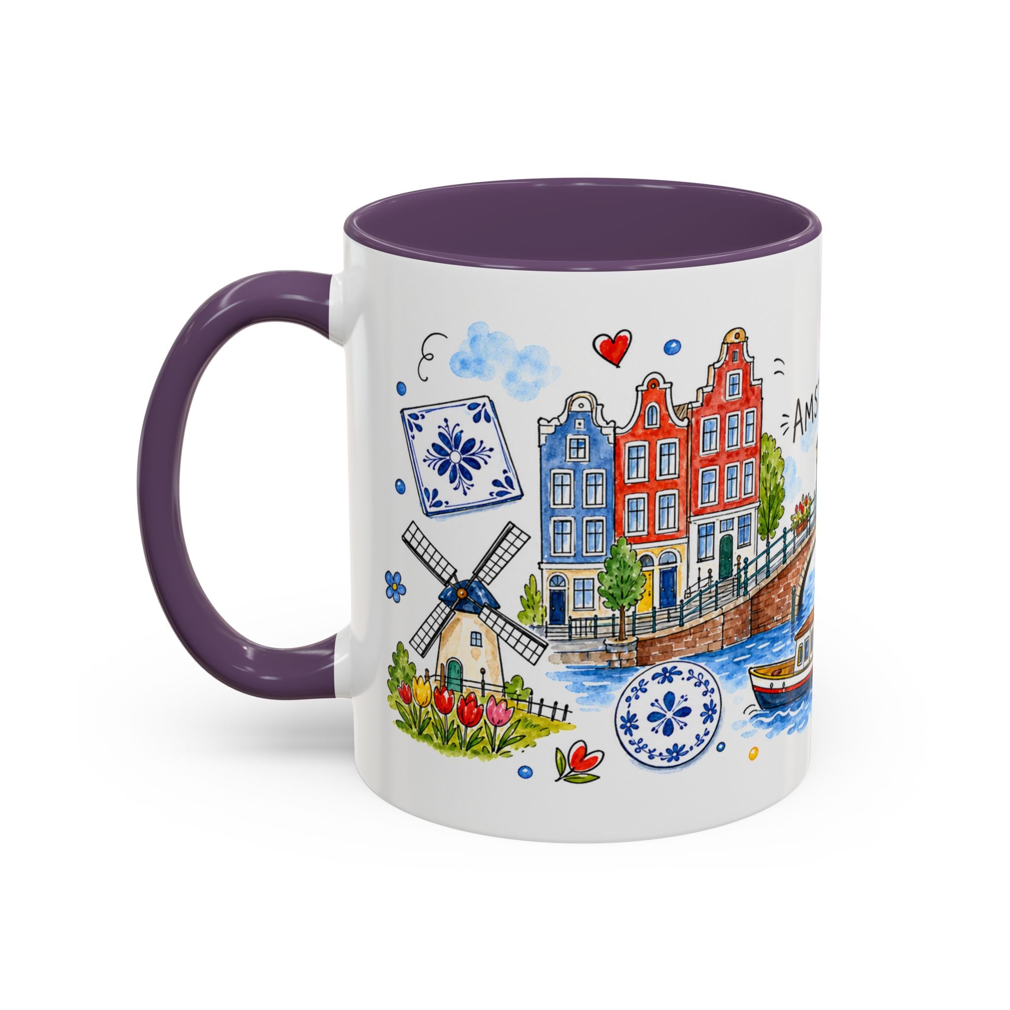 Amsterdam Travel Mug | European City Souvenir Accent Coffee Mug | 11oz 15oz Ceramic Cup