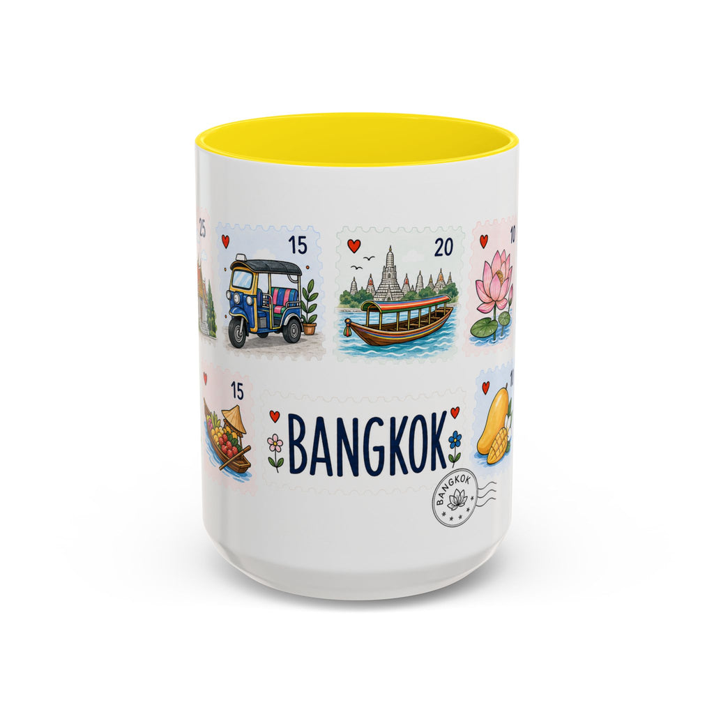 Bangkok Coffee Mug | Postage Stamp Collage Mug | Travel Souvenir Accent Cup 11oz 15oz