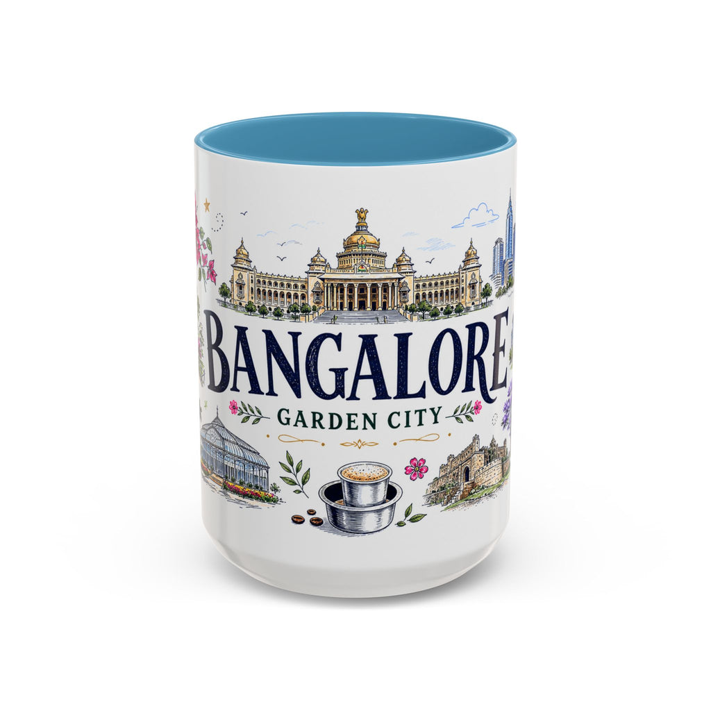 Bangalore Coffee Mug | India Souvenir Travel Gift | Accent Color Ceramic 11oz 15oz