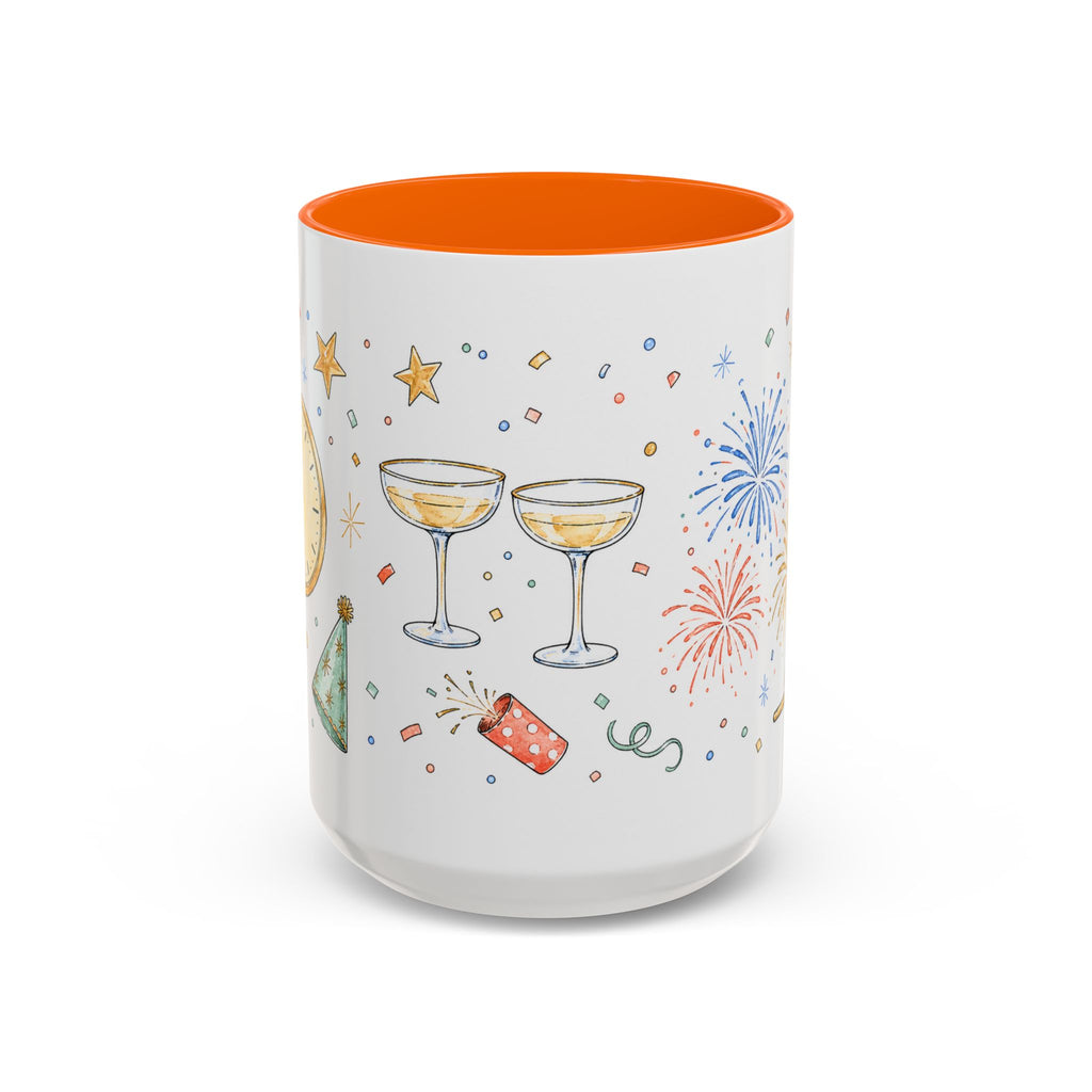 New Year Mug | Midnight Clock Toast Watercolor Celebration Gift | Accent Cup 11oz 15oz