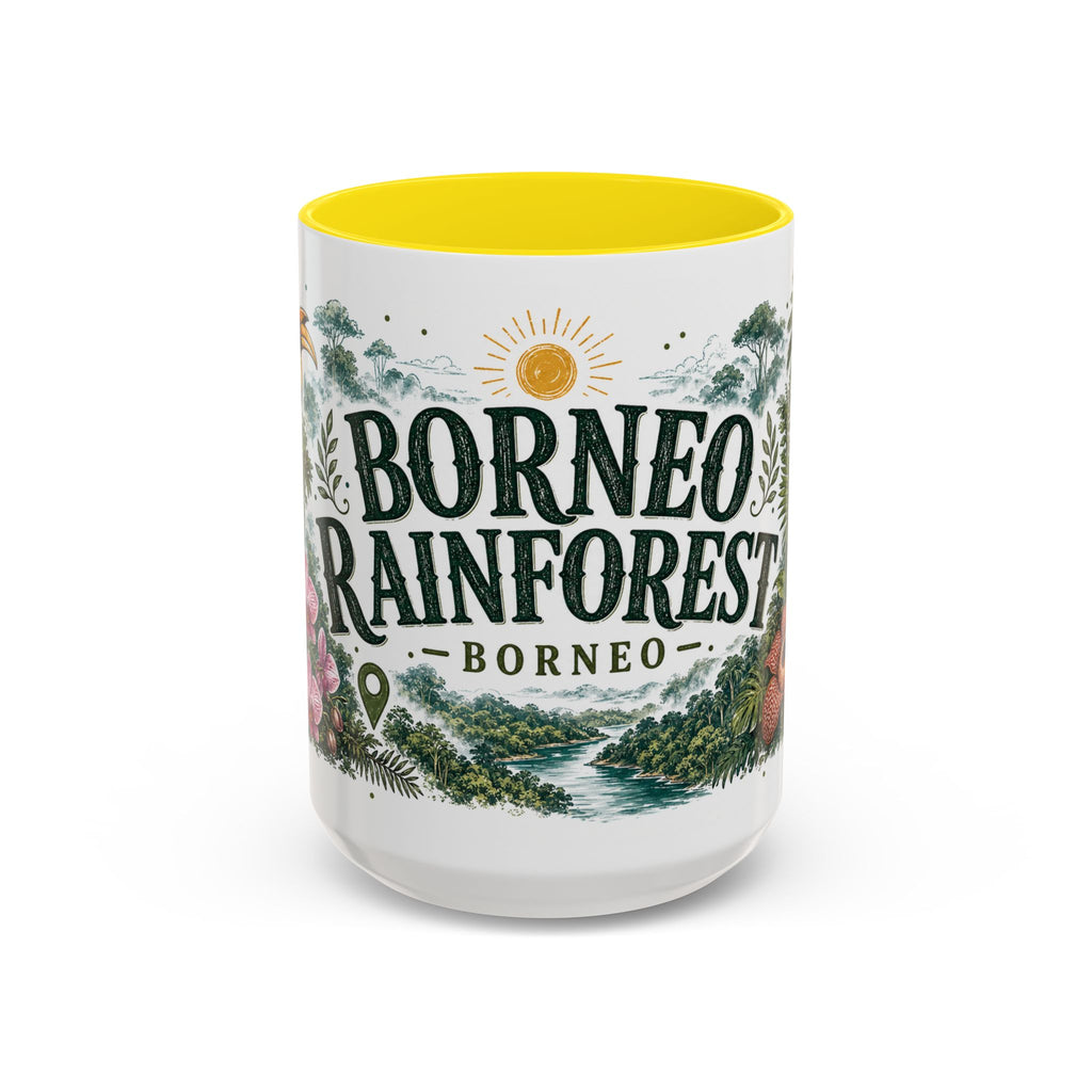 Borneo Rainforest Coffee Mug | Travel Destination Souvenir Gift | Accent Color Ceramic 11oz 15oz