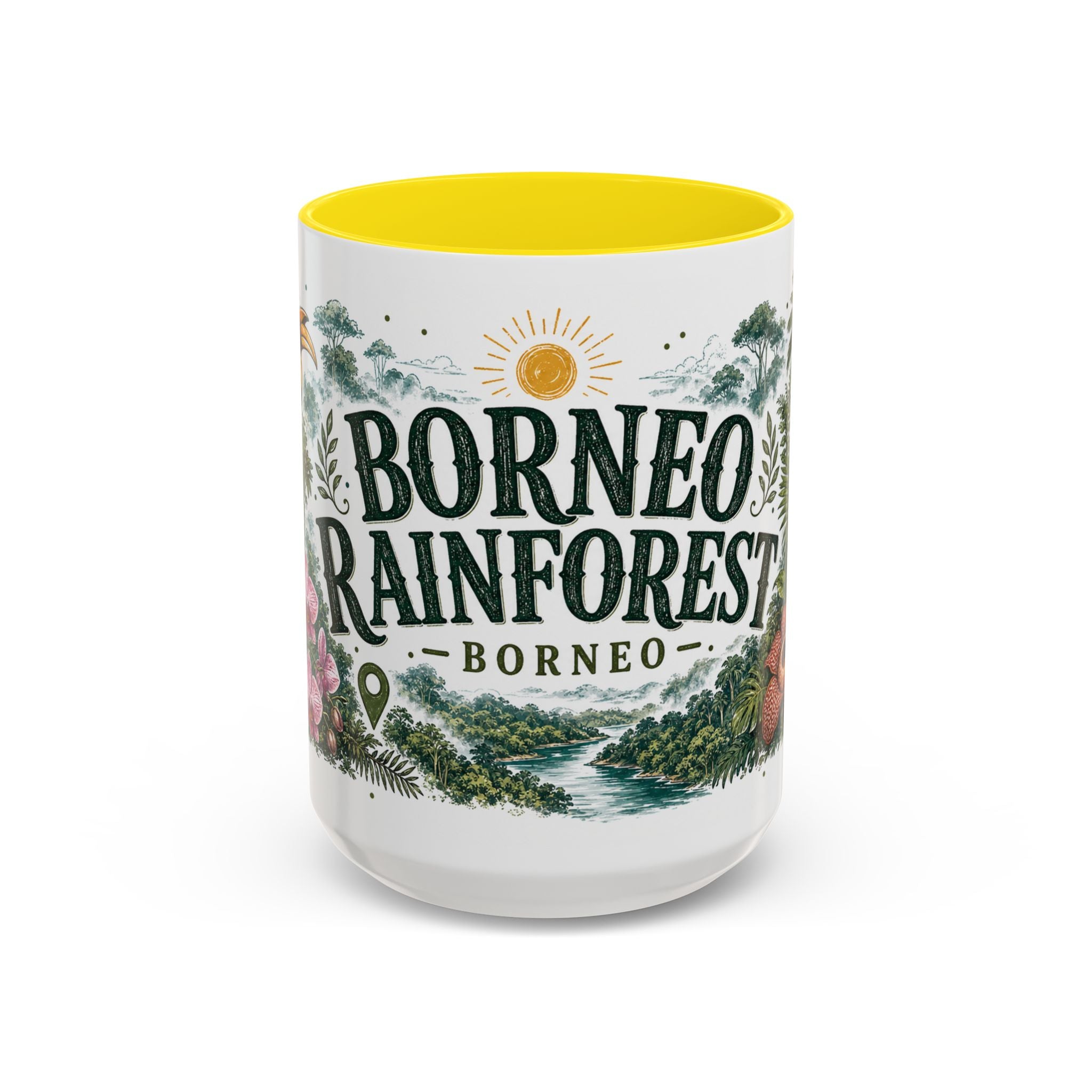 Borneo Rainforest Coffee Mug | Travel Destination Souvenir Gift | Accent Color Ceramic 11oz 15oz