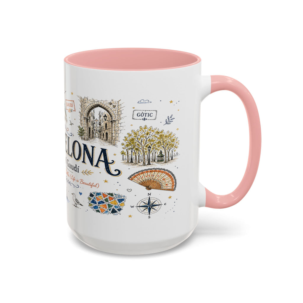 Barcelona Coffee Mug | Spain Souvenir Travel Gift | Accent Color Ceramic 11oz 15oz