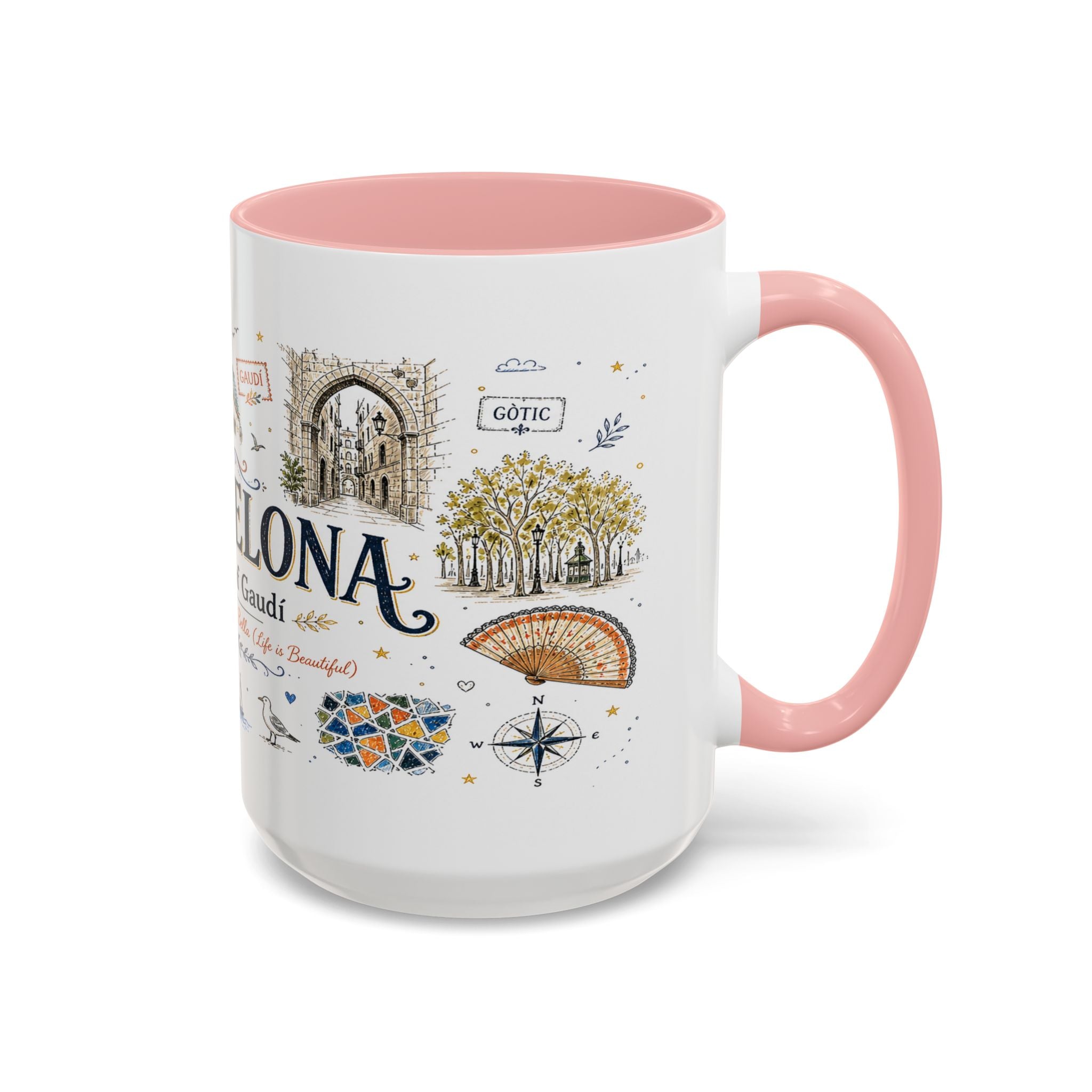 Barcelona Coffee Mug | Spain Souvenir Travel Gift | Accent Color Ceramic 11oz 15oz