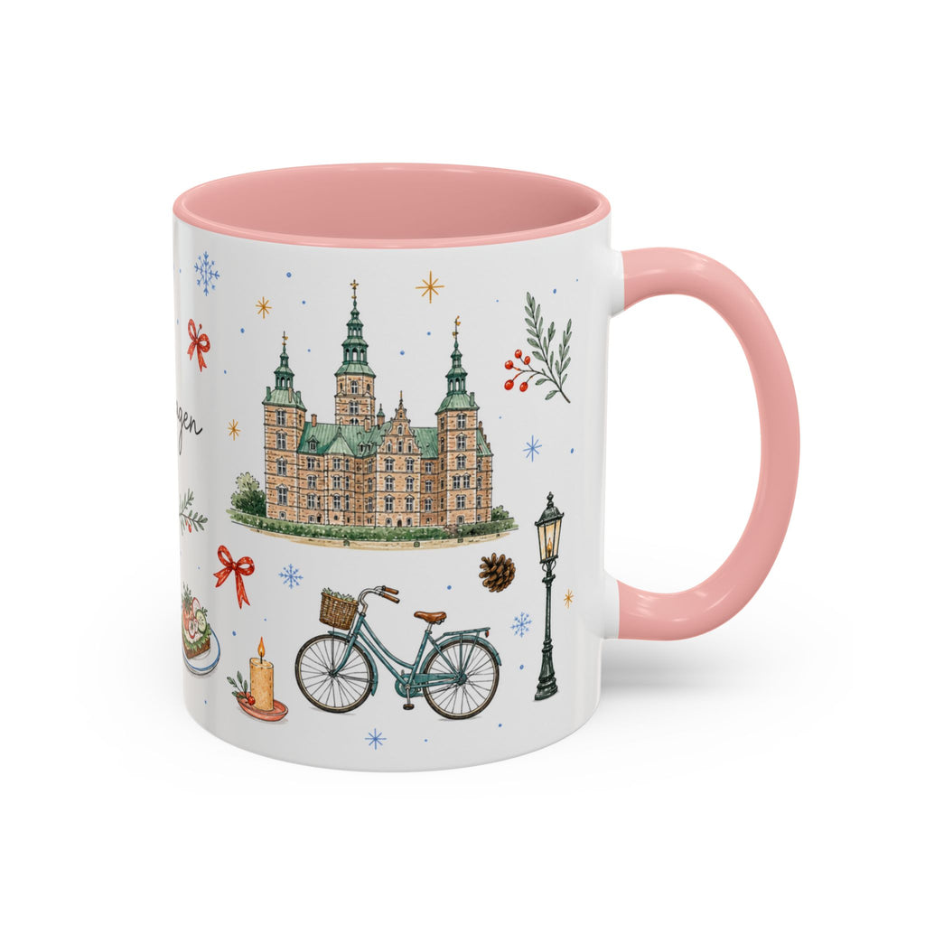 Copenhagen Christmas Mug | Watercolor Travel Souvenir | Holiday Gift | Accent Ceramic Coffee Cup 11oz 15oz