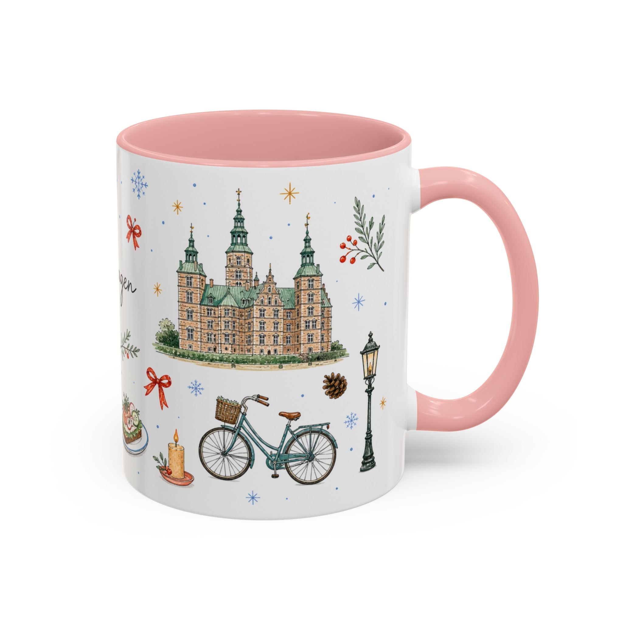 Copenhagen Christmas Mug | Watercolor Travel Souvenir | Holiday Gift | Accent Ceramic Coffee Cup 11oz 15oz