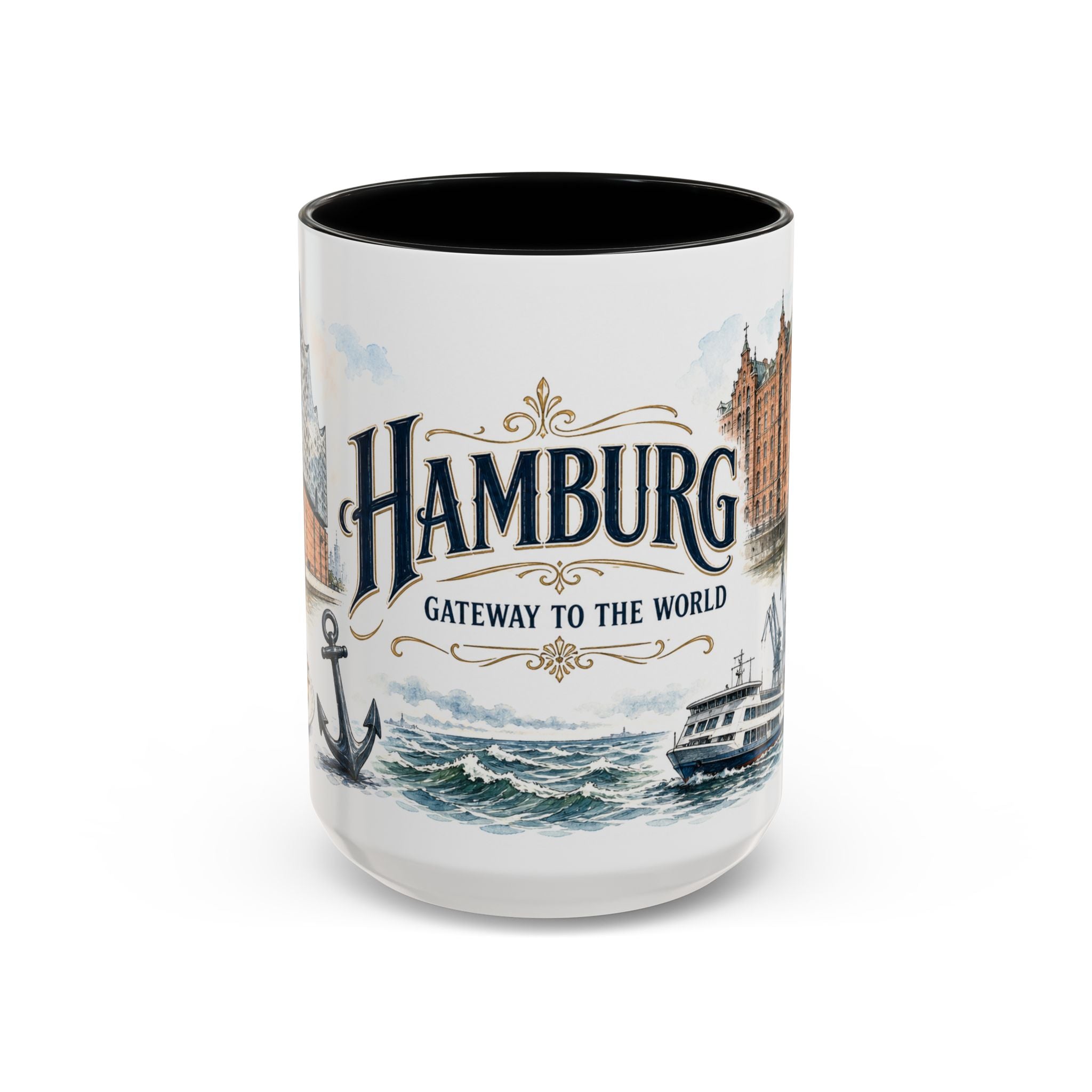 Hamburg Coffee Mug | Germany Travel Souvenir | Vintage Illustrated City Gift | 11 oz 15 oz Accent Mug