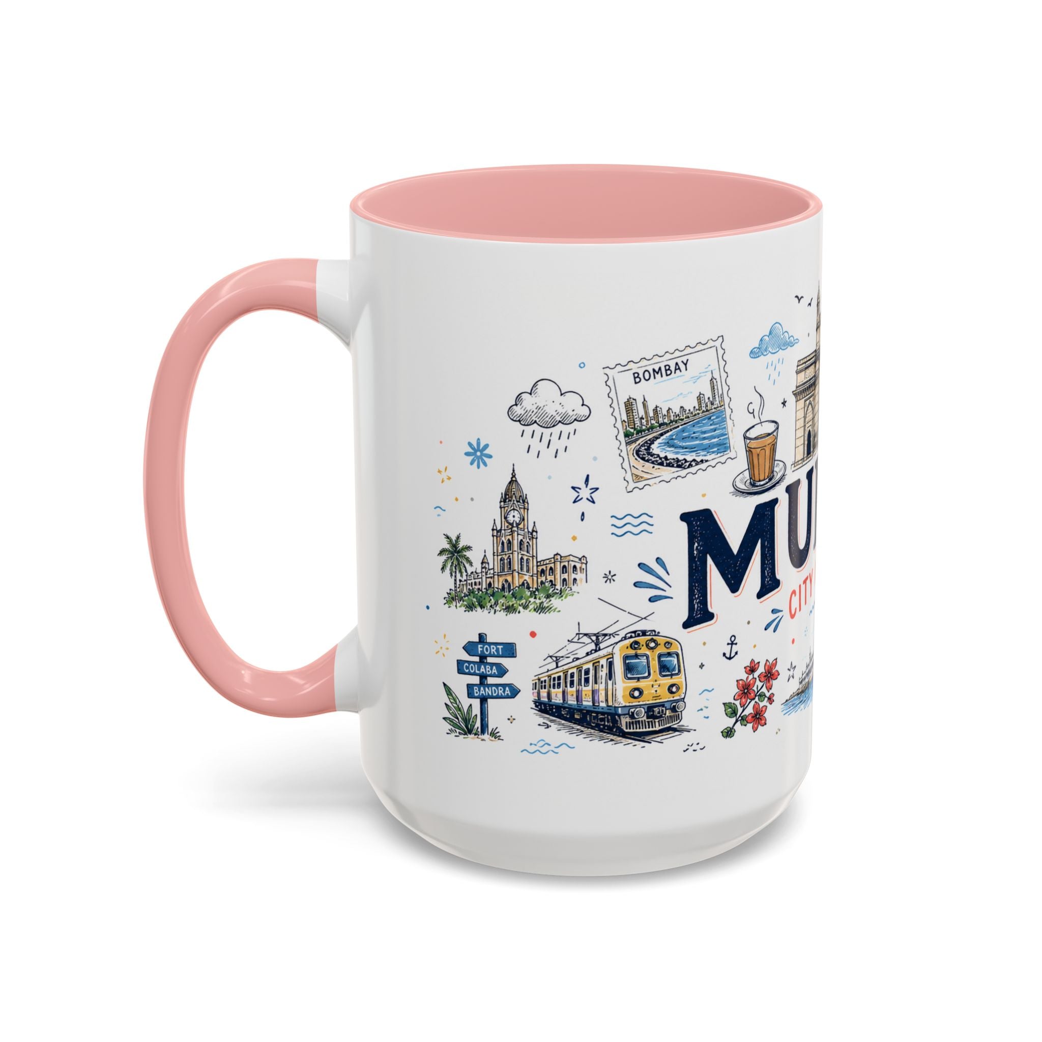 Mumbai Coffee Mug | India Souvenir Travel Gift | Accent Color Ceramic 11oz 15oz