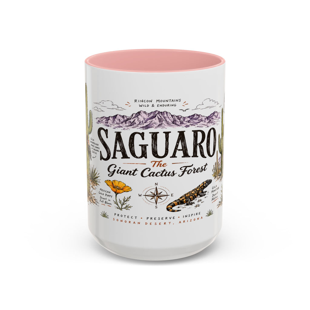 Saguaro National Park Coffee Mug | Arizona Desert Cactus Sunset Gift | Accent Color Ceramic 11oz 15oz