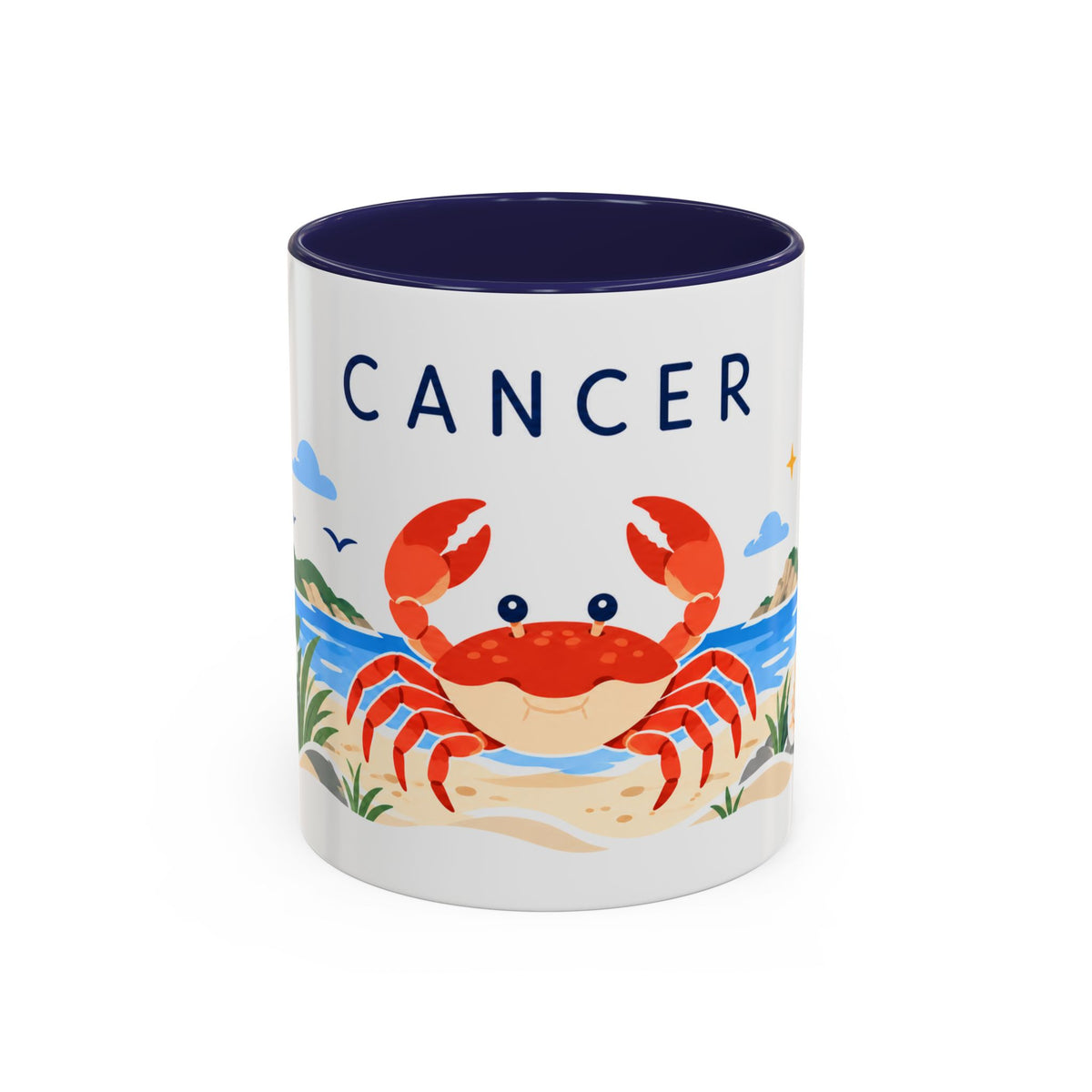 Cancer Zodiac Coffee Mug | Crab and Coastal Design | Astrology Birthday Gift | 11 oz 15 oz Ceramic Accent Mug