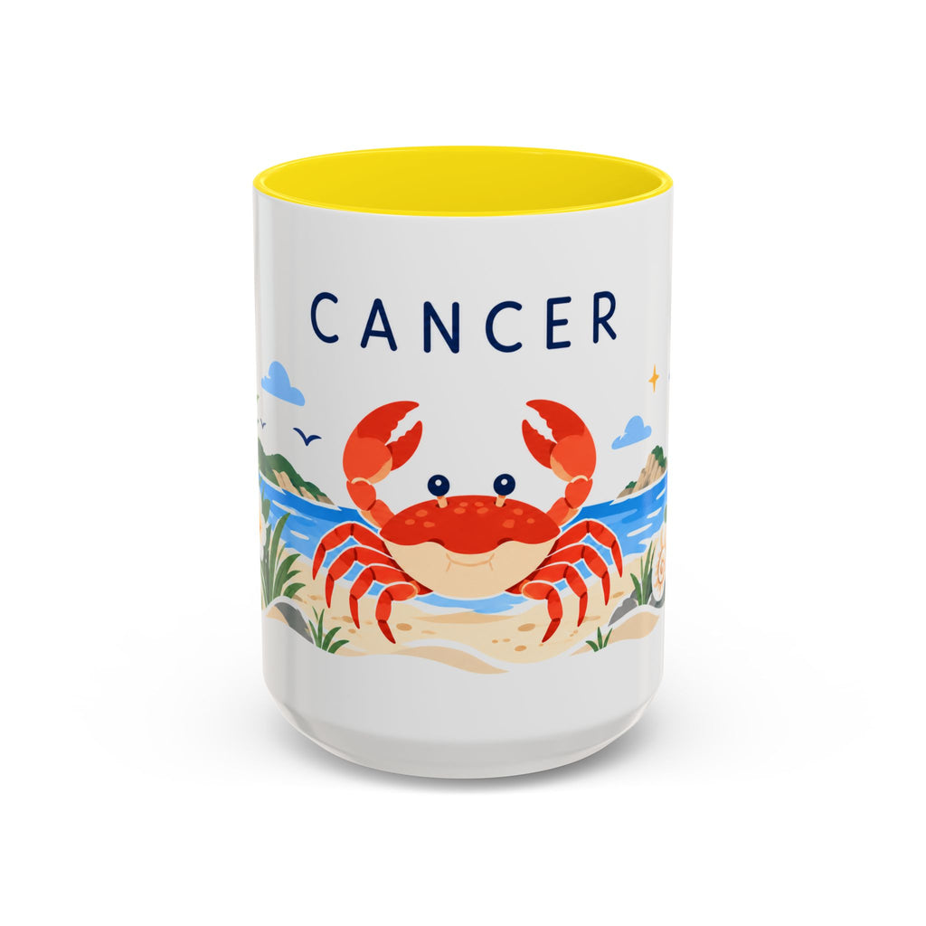 Cancer Zodiac Coffee Mug | Crab and Coastal Design | Astrology Birthday Gift | 11 oz 15 oz Ceramic Accent Mug