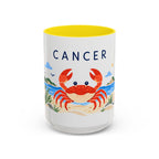 Cancer Zodiac Coffee Mug | Crab and Coastal Design | Astrology Birthday Gift | 11 oz 15 oz Ceramic Accent Mug