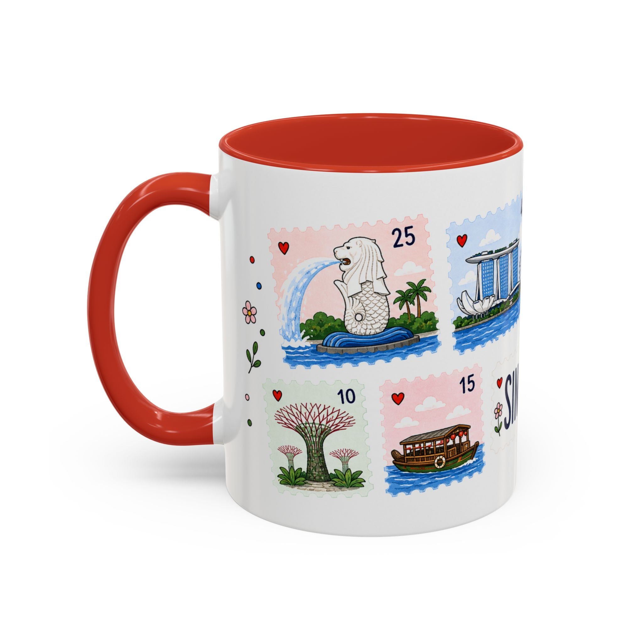 Singapore Coffee Mug | Postage Stamp Collage Mug | Travel Souvenir Accent Cup 11oz 15oz