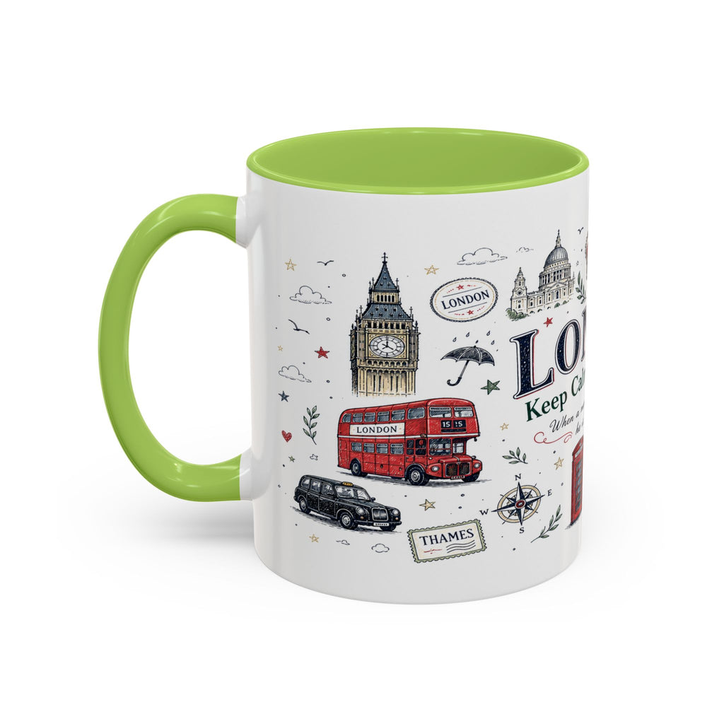London Coffee Mug | England Souvenir Travel Gift | Accent Color Ceramic 11oz 15oz