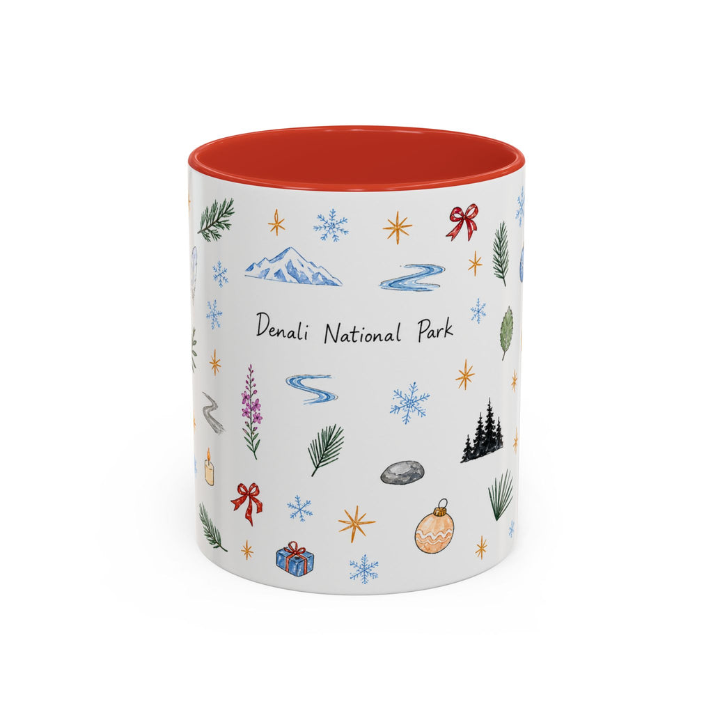 Denali National Park Christmas Mug | Watercolor Travel Souvenir | Holiday Gift | Accent Ceramic Coffee Cup 11oz 15oz